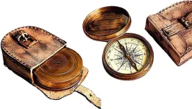 2.5" Robert Frost Poem Compass with Handmade Leather Carry Case Free Rustic Vintage Home Decor Gifts