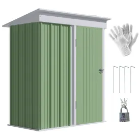 5'x3'x6' Metal Garden Shed Roofed Lean-to Shed for Tool Motor Bike with Adjustable Shelf Lock Gloves Green