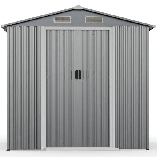 6 x 4 Feet Galvanized Steel Storage Shed with Lockable Sliding Doors-Gray