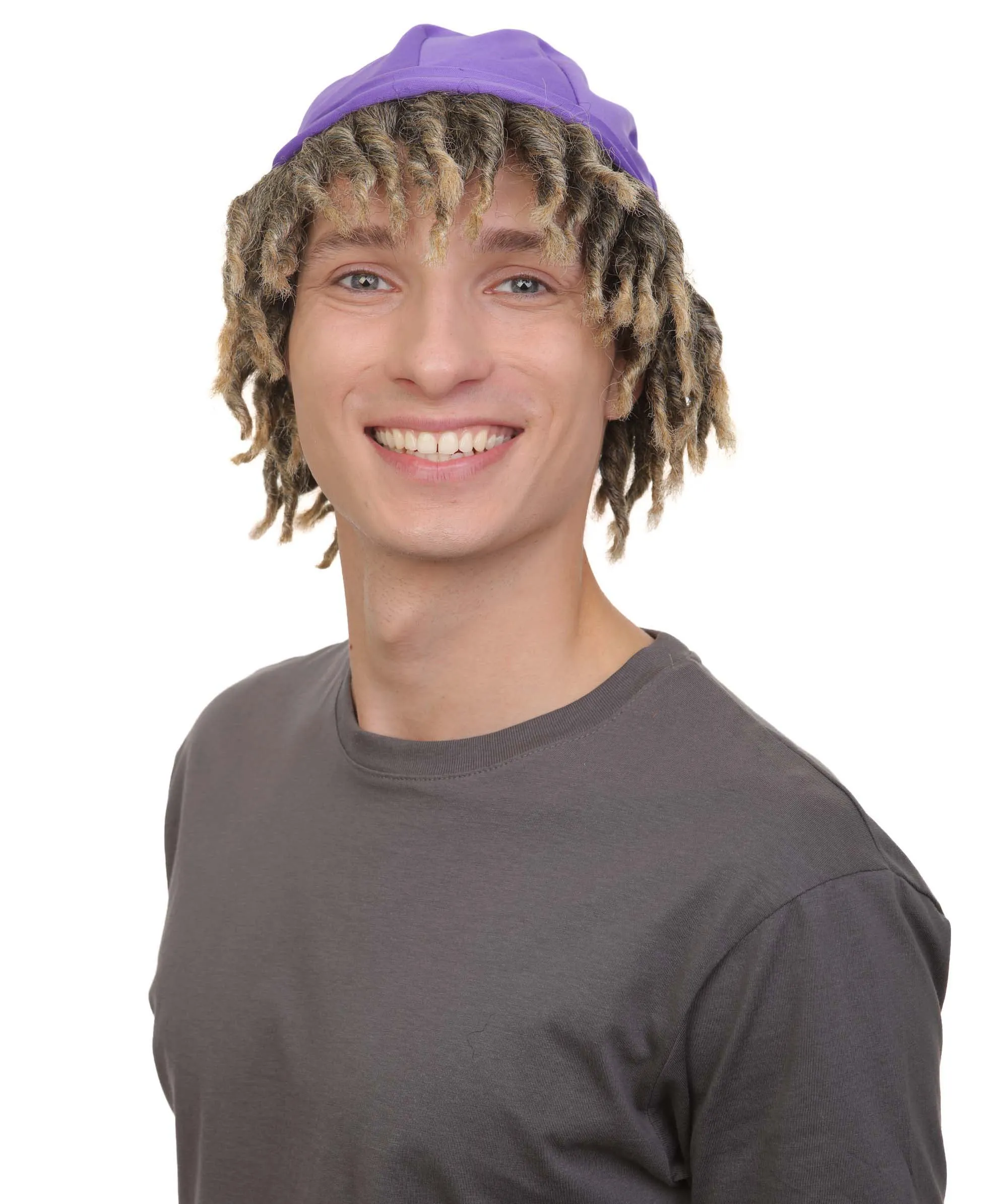 Adult Men’s Animated Movie Explorer Teenage Son Mix-grey Dreadlock Wig with Hat I Flame Retardant Synthetic Fiber