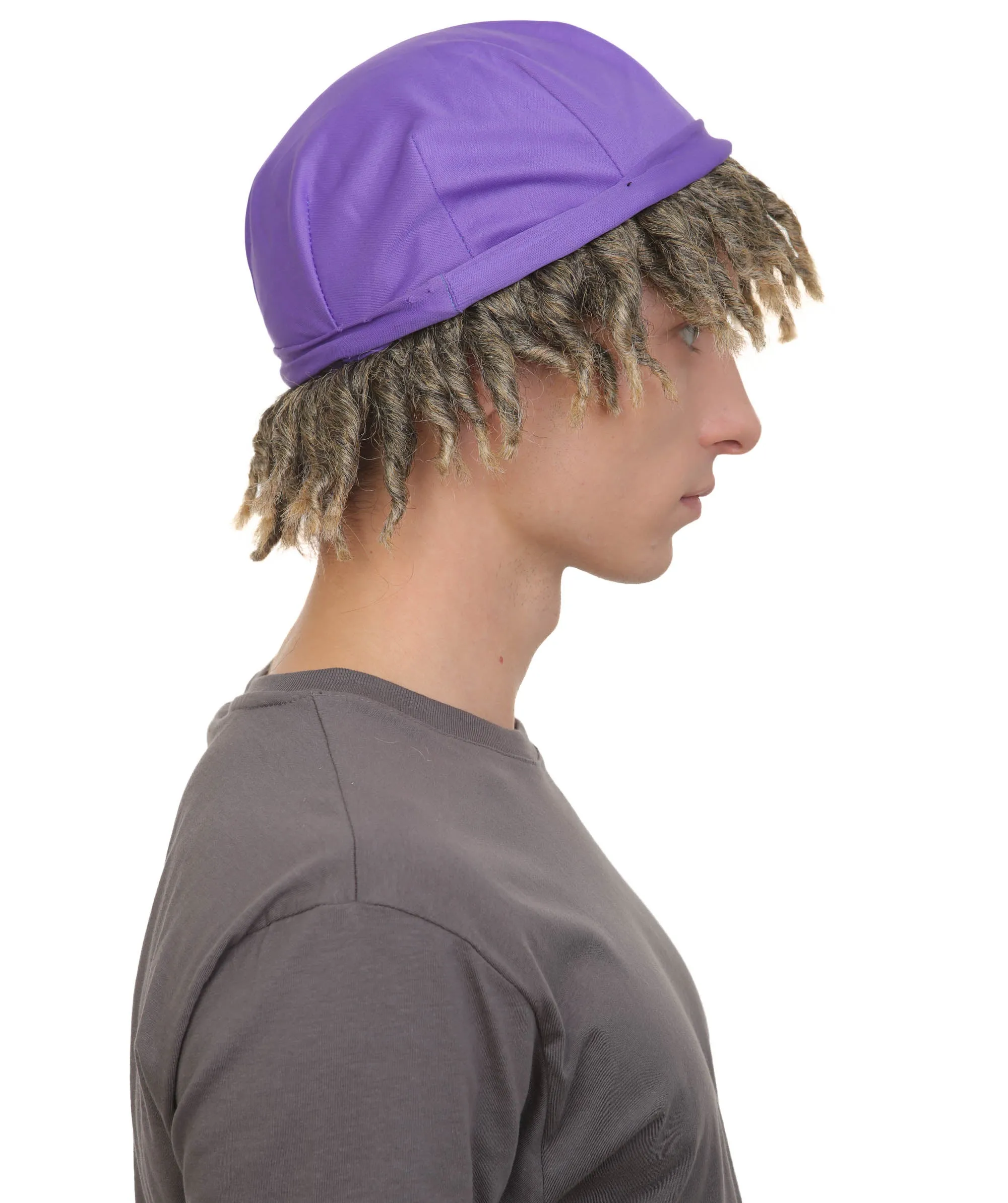 Adult Men’s Animated Movie Explorer Teenage Son Mix-grey Dreadlock Wig with Hat I Flame Retardant Synthetic Fiber