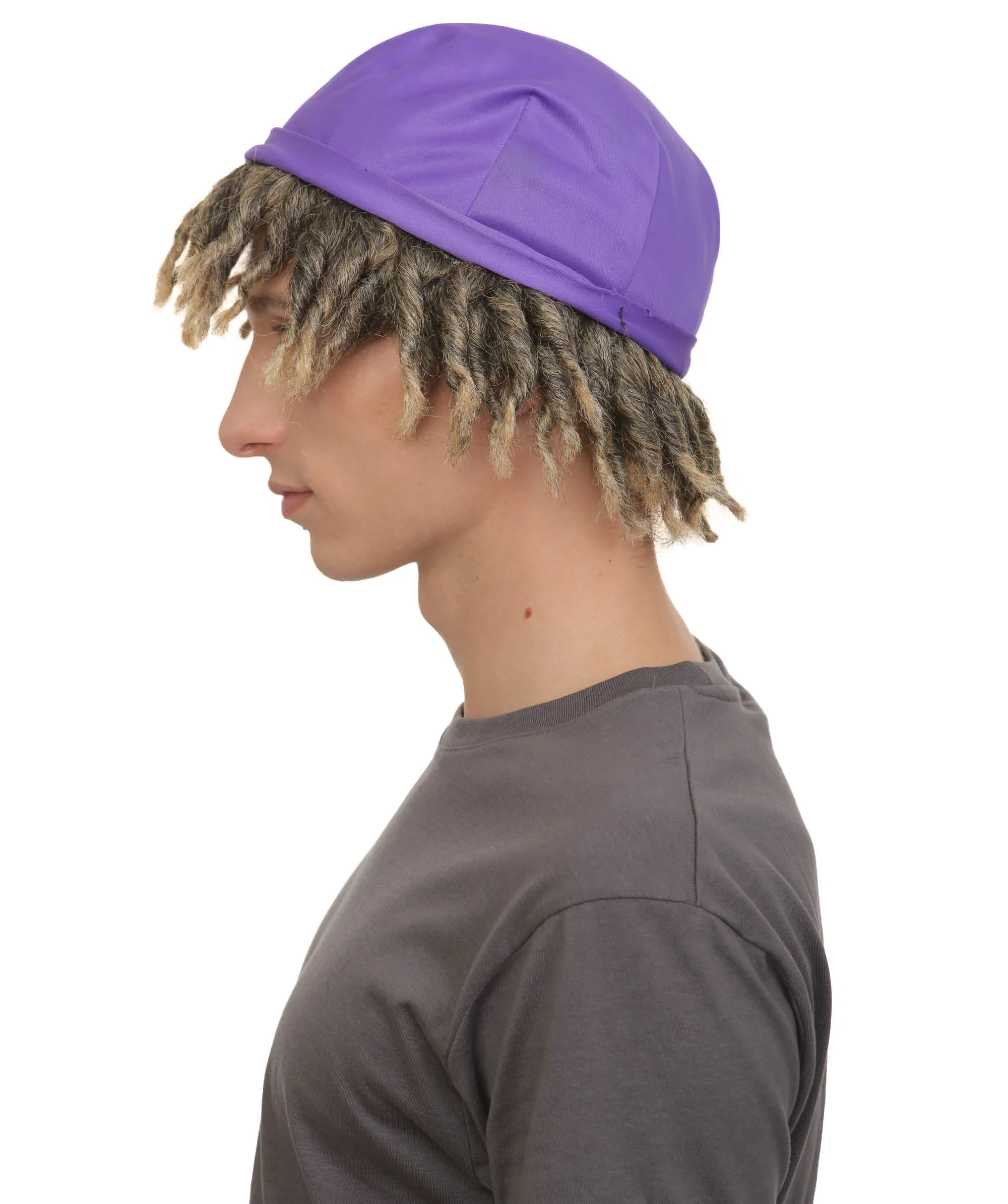 Adult Men’s Animated Movie Explorer Teenage Son Mix-grey Dreadlock Wig with Hat I Flame Retardant Synthetic Fiber