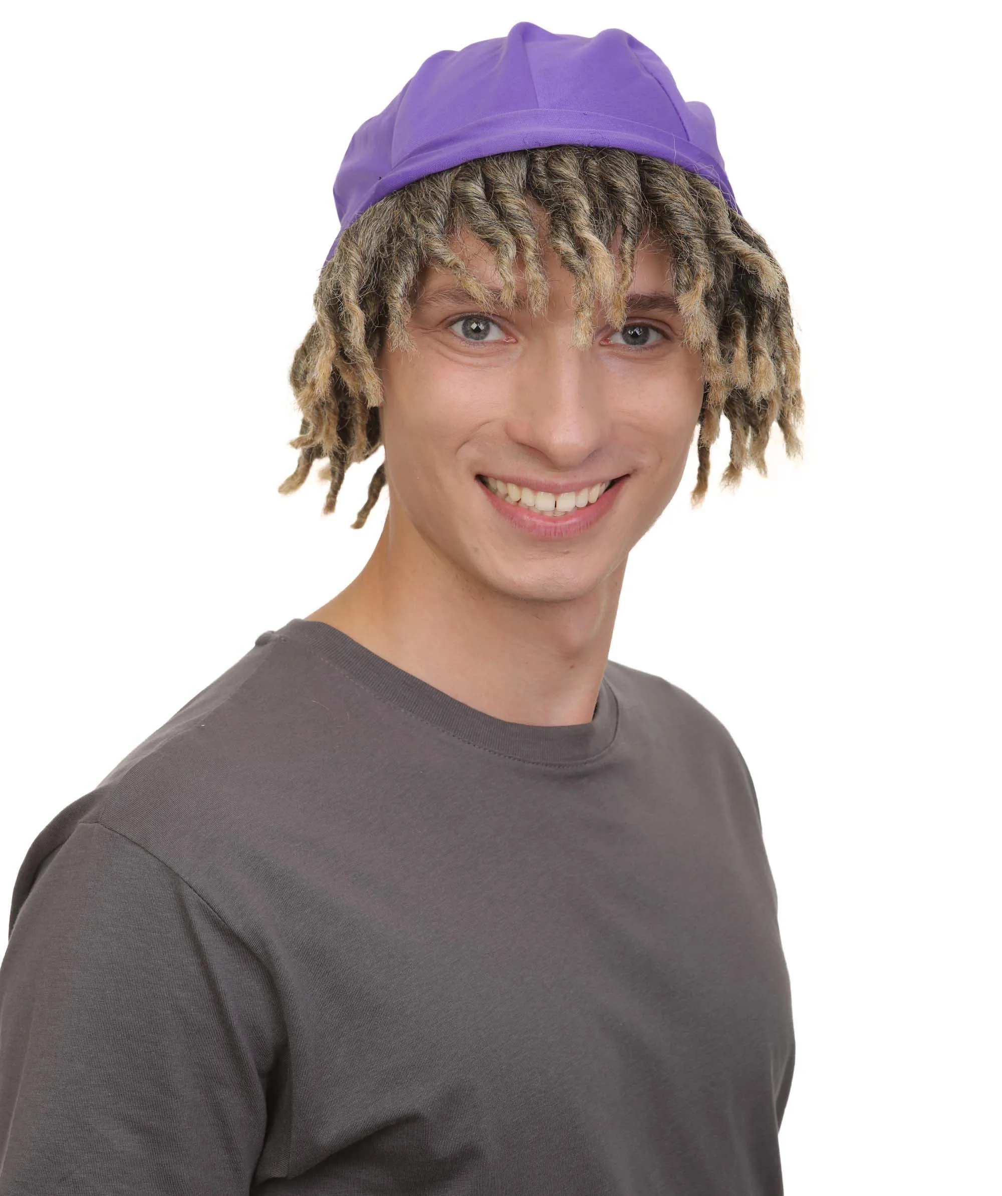 Adult Men’s Animated Movie Explorer Teenage Son Mix-grey Dreadlock Wig with Hat I Flame Retardant Synthetic Fiber