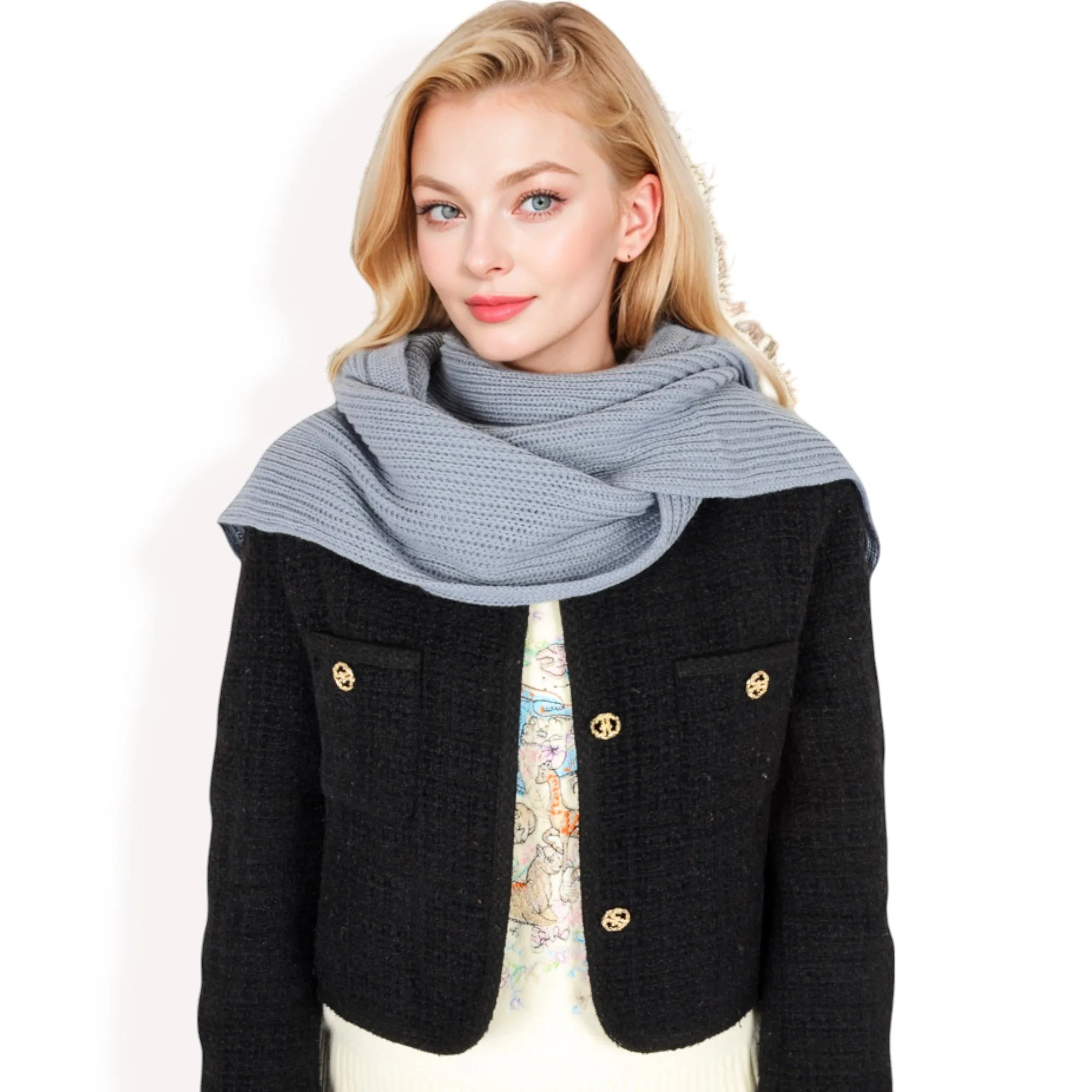 Anna-Kaci Women's Knitted Hooded Scarf with Versatile Design and Warm Ribbed Texture for Stylish Comfort and Winter Protection