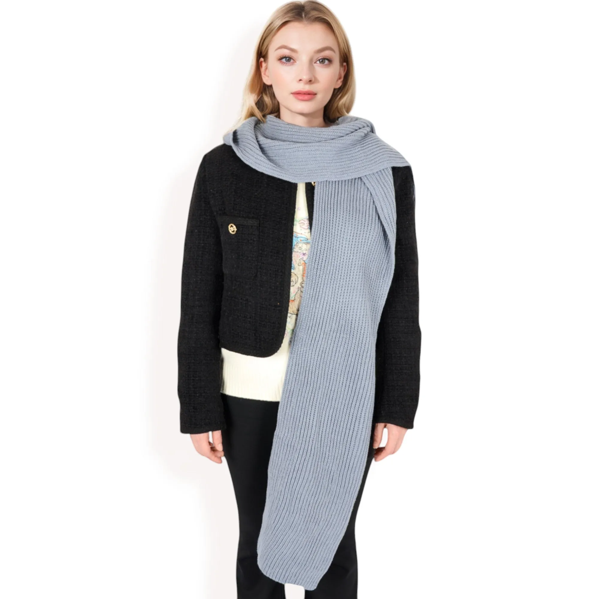 Anna-Kaci Women's Knitted Hooded Scarf with Versatile Design and Warm Ribbed Texture for Stylish Comfort and Winter Protection