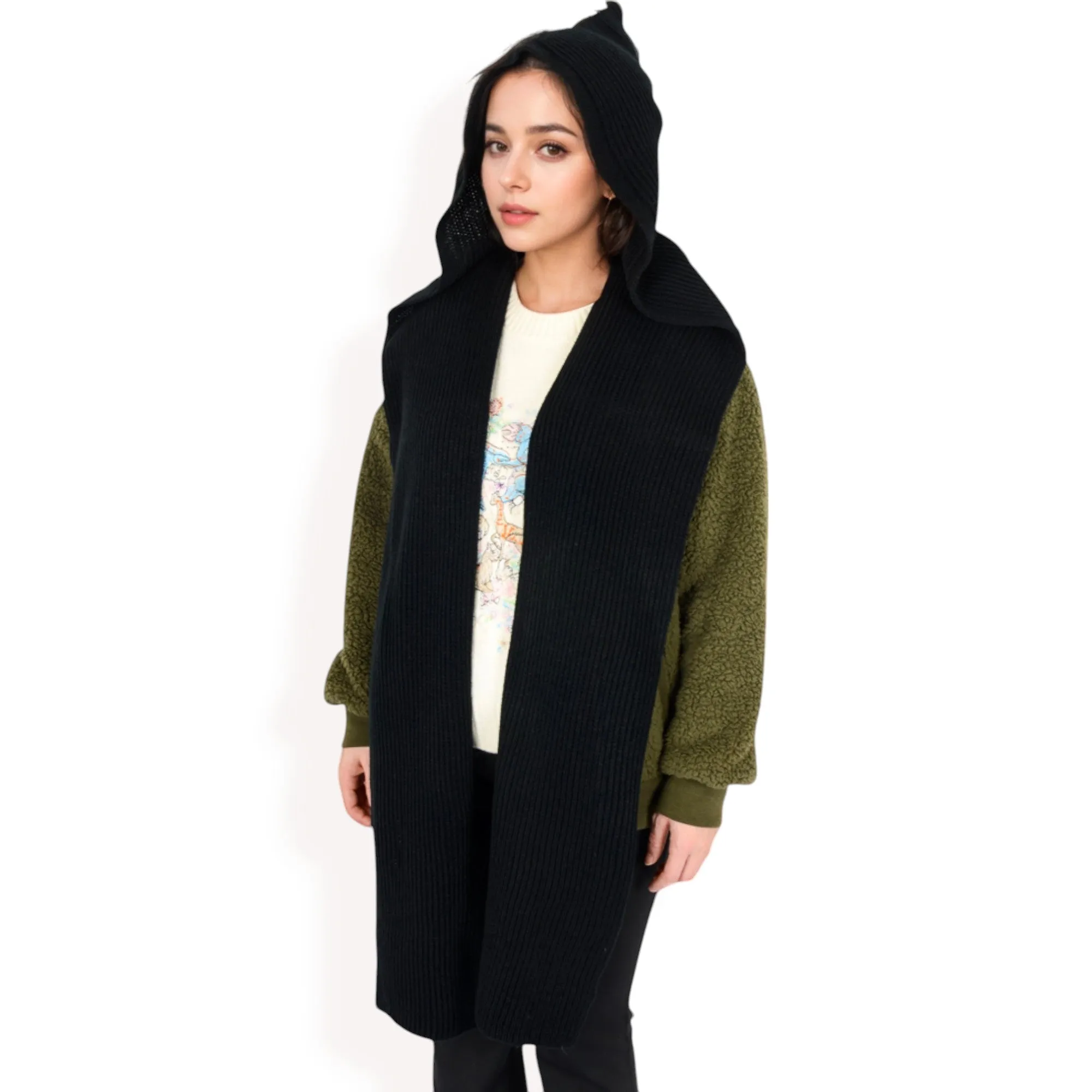 Anna-Kaci Women's Knitted Hooded Scarf with Versatile Design and Warm Ribbed Texture for Stylish Comfort and Winter Protection
