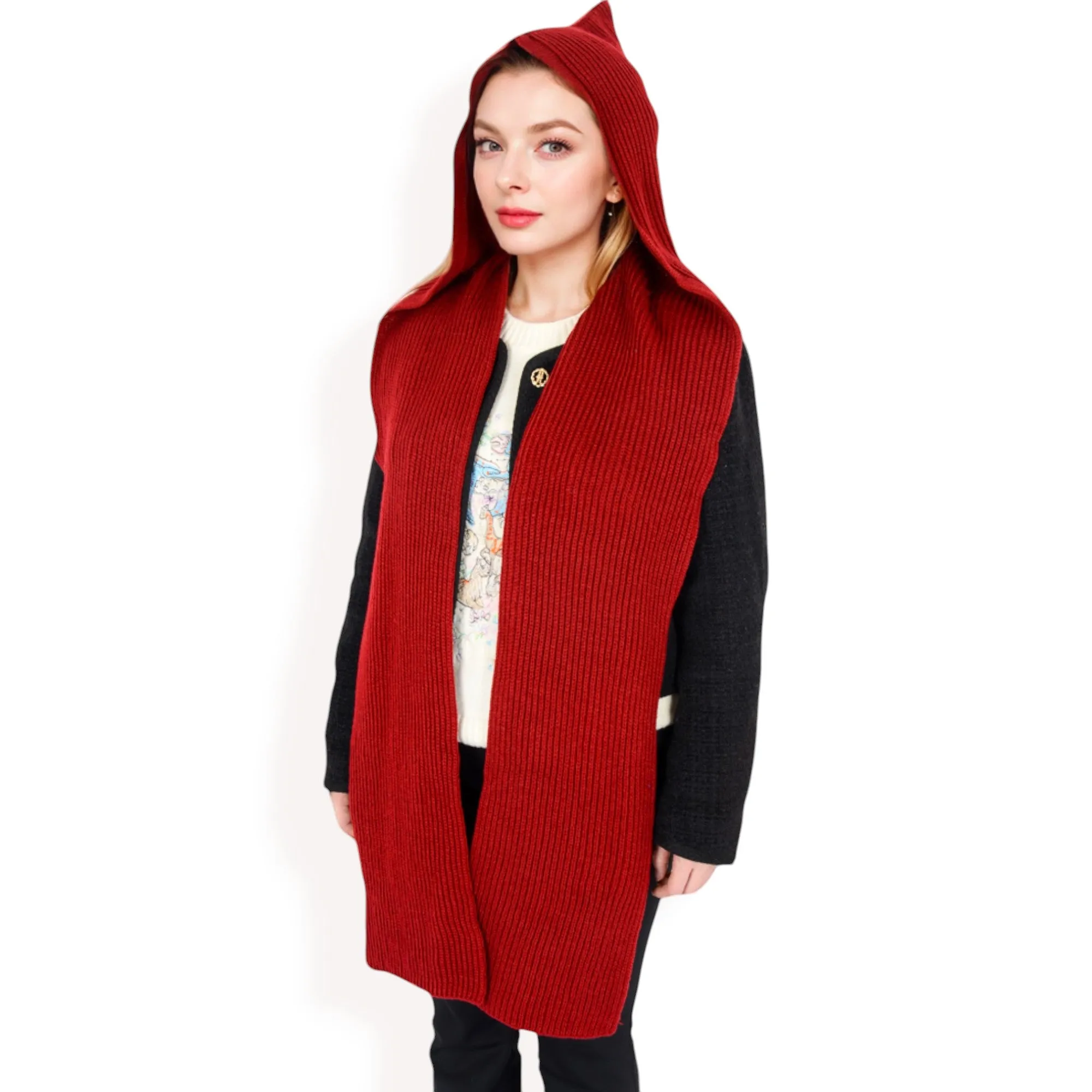 Anna-Kaci Women's Knitted Hooded Scarf with Versatile Design and Warm Ribbed Texture for Stylish Comfort and Winter Protection