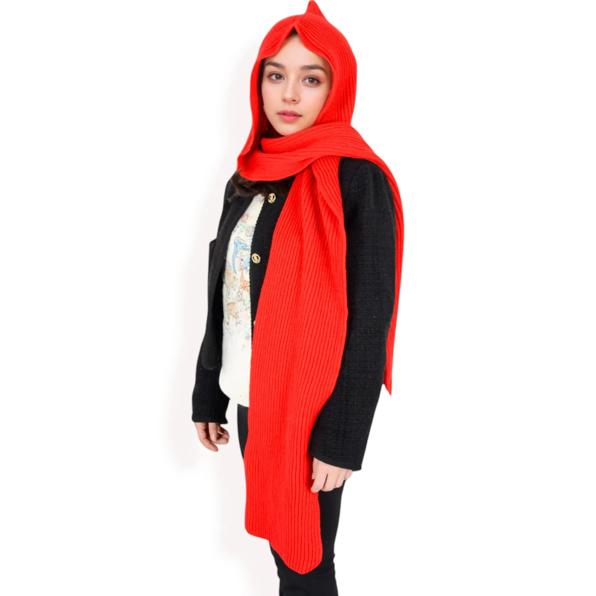 Anna-Kaci Women's Knitted Hooded Scarf with Versatile Design and Warm Ribbed Texture for Stylish Comfort and Winter Protection