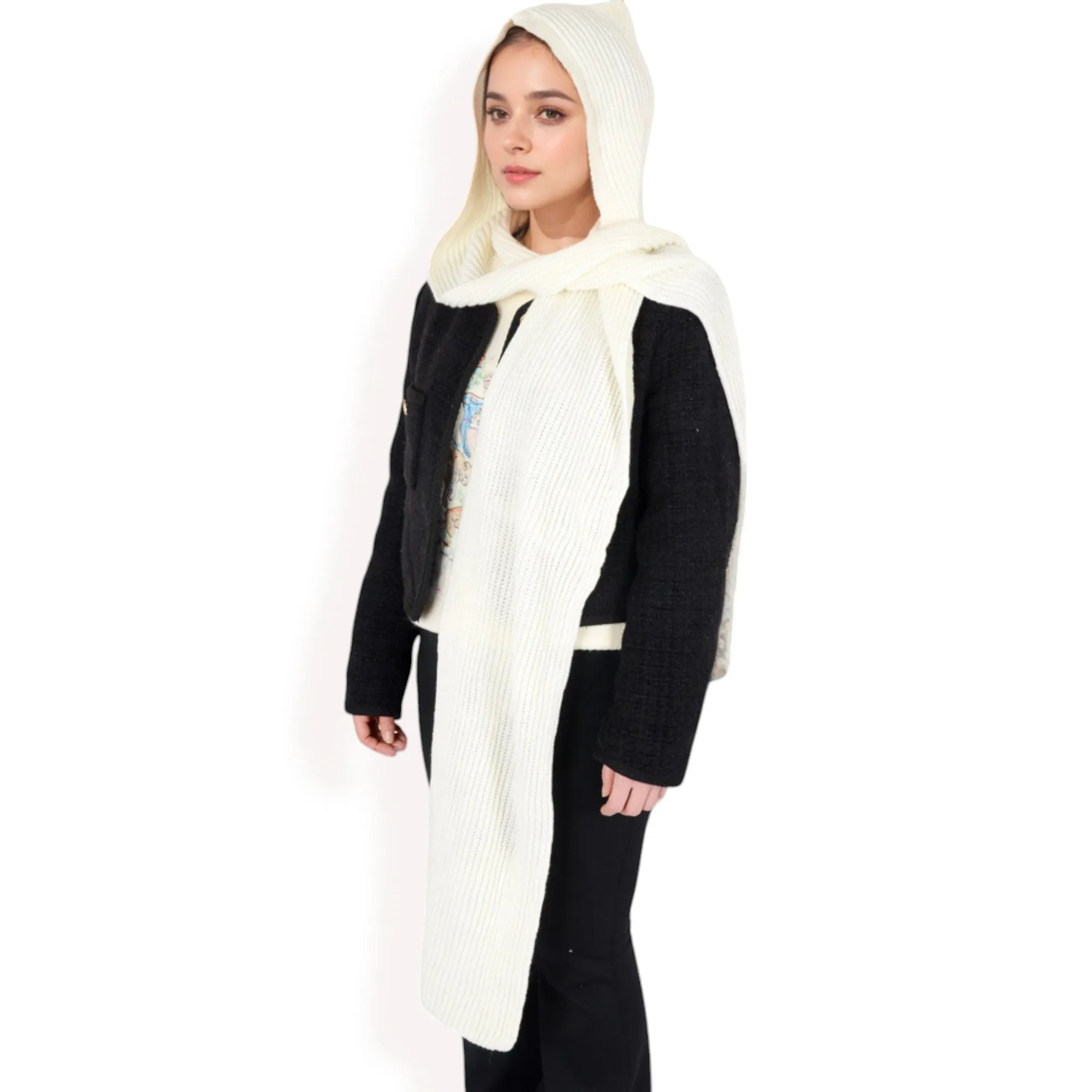 Anna-Kaci Women's Knitted Hooded Scarf with Versatile Design and Warm Ribbed Texture for Stylish Comfort and Winter Protection
