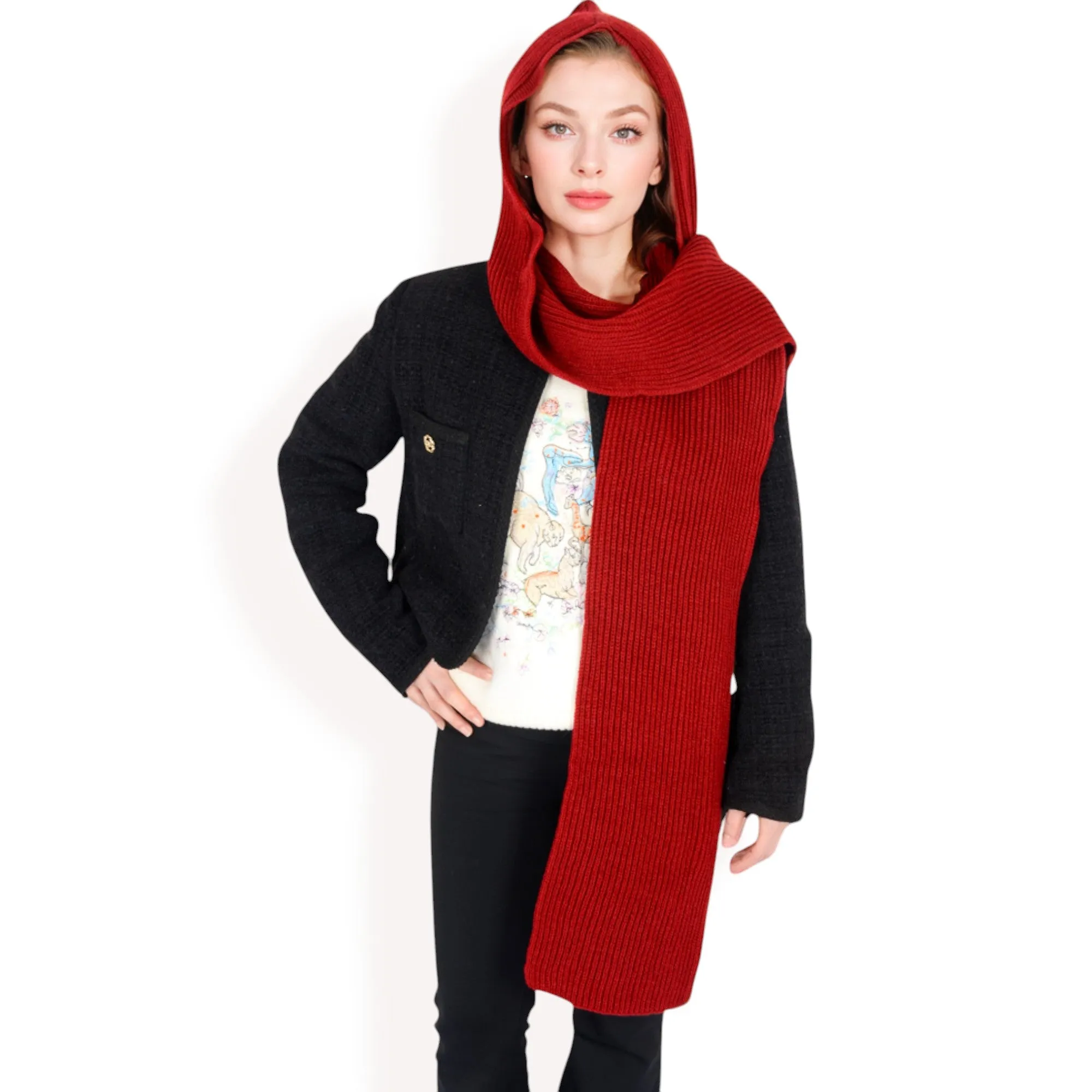 Anna-Kaci Women's Knitted Hooded Scarf with Versatile Design and Warm Ribbed Texture for Stylish Comfort and Winter Protection