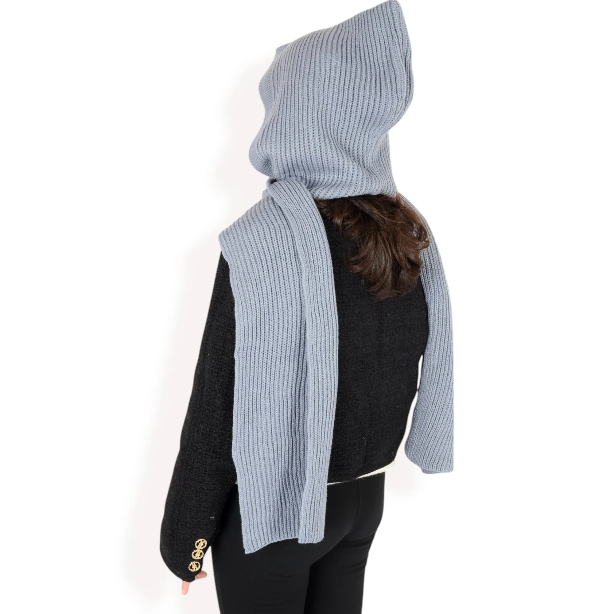 Anna-Kaci Women's Knitted Hooded Scarf with Versatile Design and Warm Ribbed Texture for Stylish Comfort and Winter Protection
