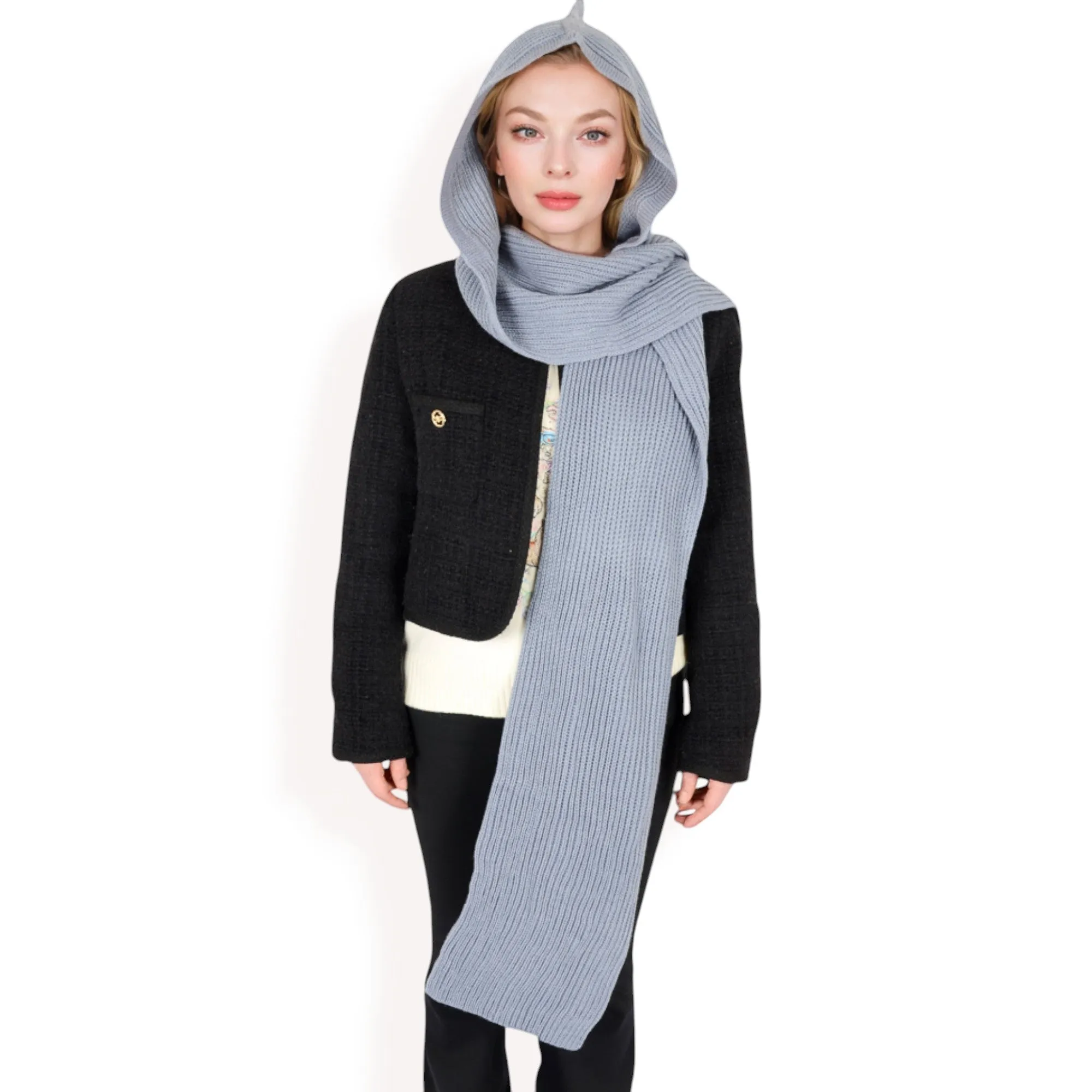 Anna-Kaci Women's Knitted Hooded Scarf with Versatile Design and Warm Ribbed Texture for Stylish Comfort and Winter Protection