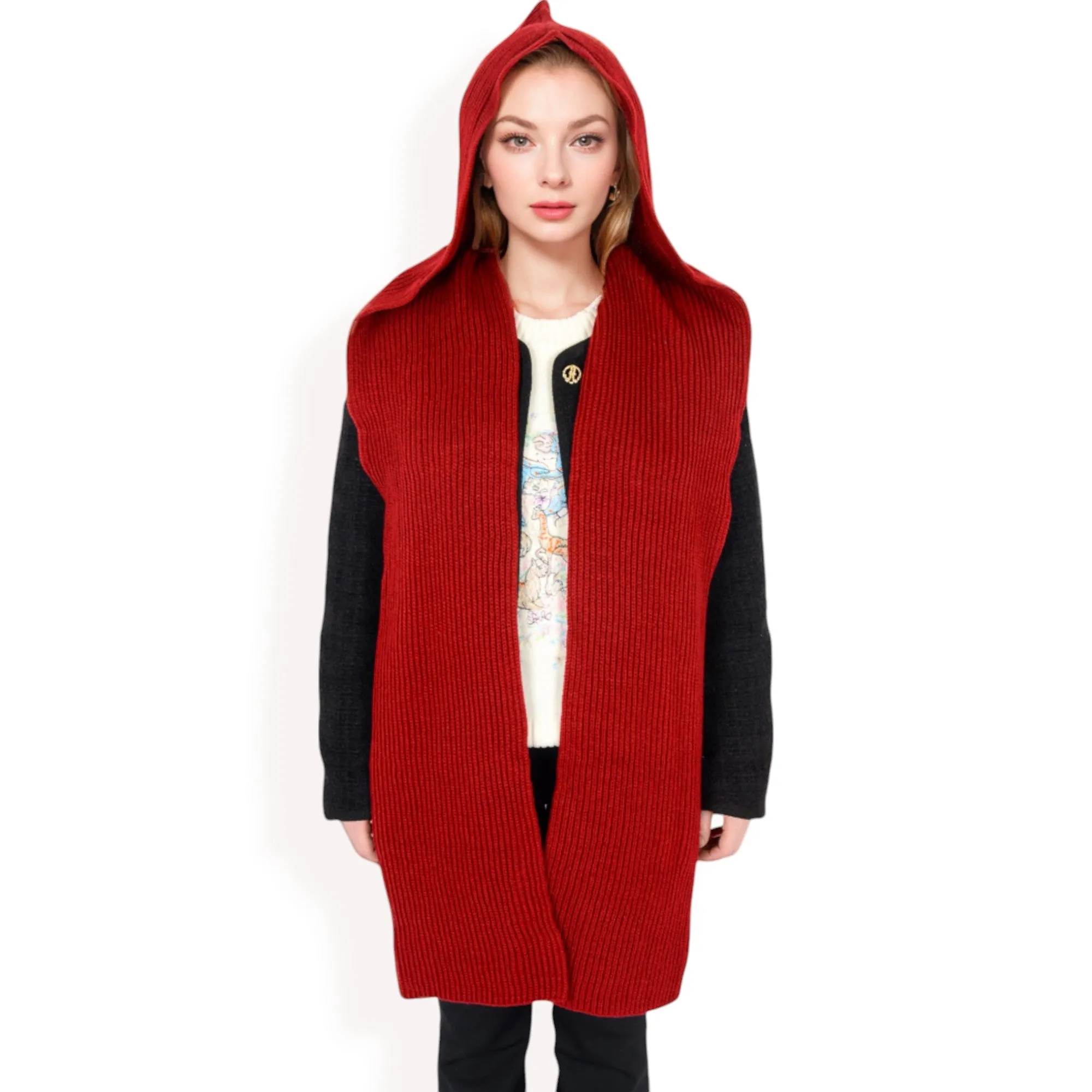 Anna-Kaci Women's Knitted Hooded Scarf with Versatile Design and Warm Ribbed Texture for Stylish Comfort and Winter Protection