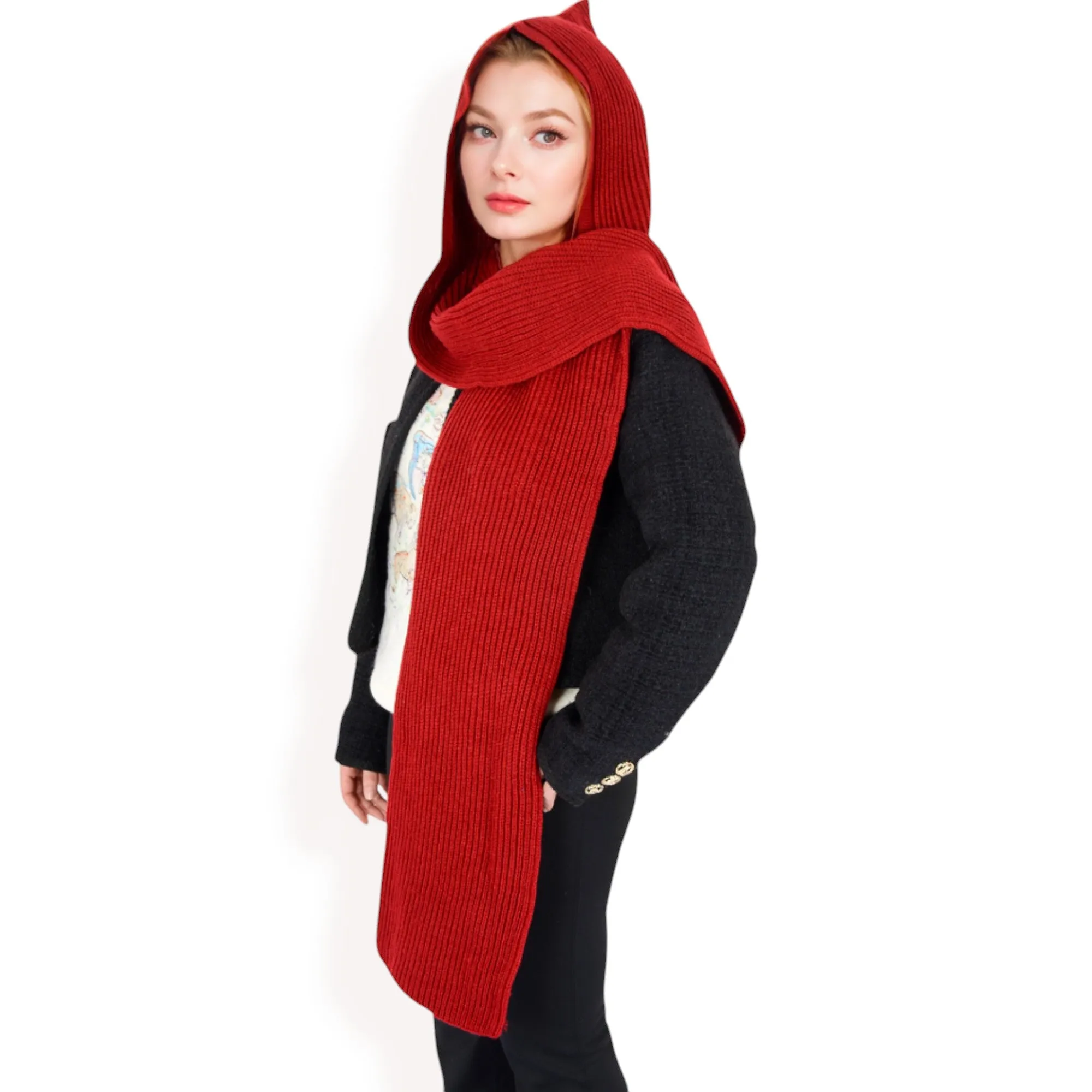 Anna-Kaci Women's Knitted Hooded Scarf with Versatile Design and Warm Ribbed Texture for Stylish Comfort and Winter Protection