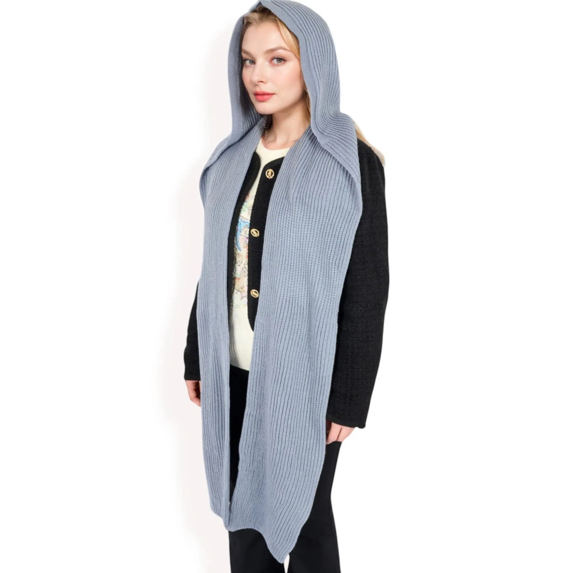 Anna-Kaci Women's Knitted Hooded Scarf with Versatile Design and Warm Ribbed Texture for Stylish Comfort and Winter Protection