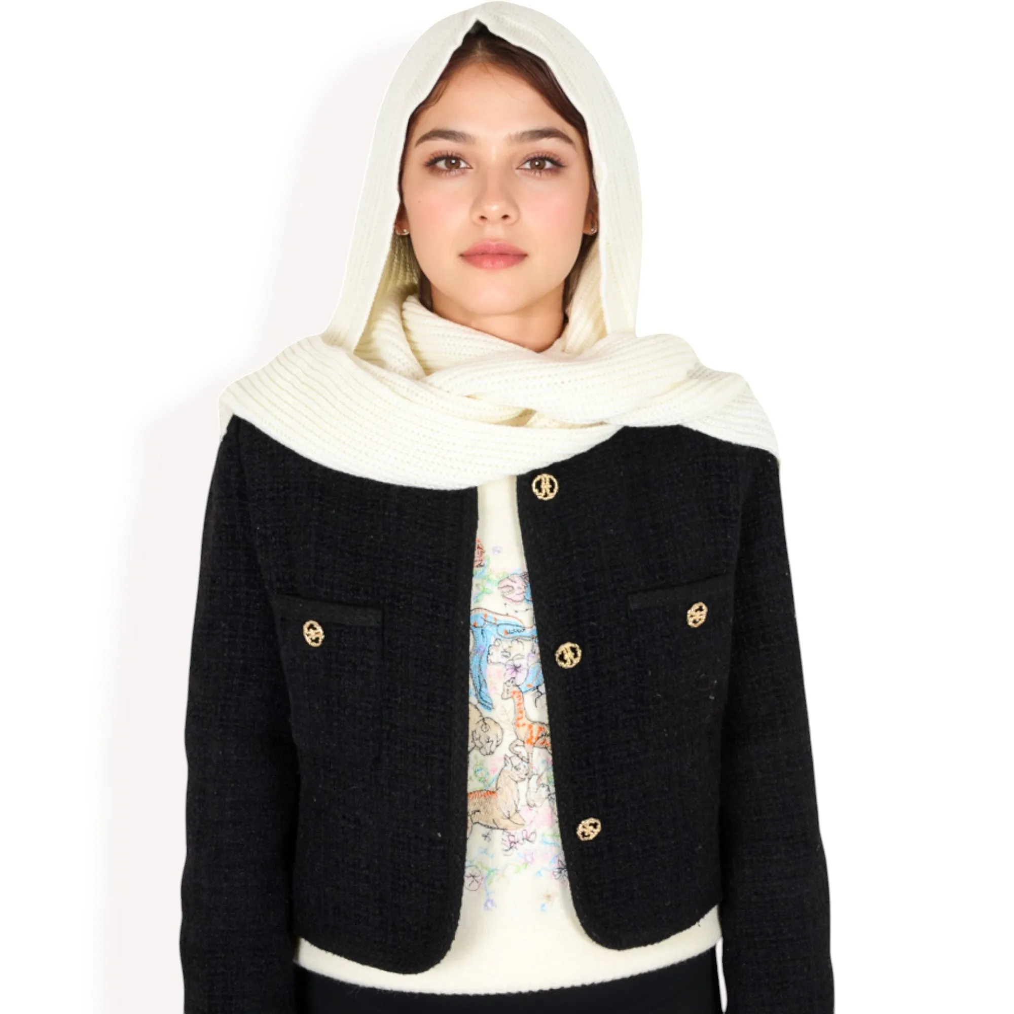Anna-Kaci Women's Knitted Hooded Scarf with Versatile Design and Warm Ribbed Texture for Stylish Comfort and Winter Protection