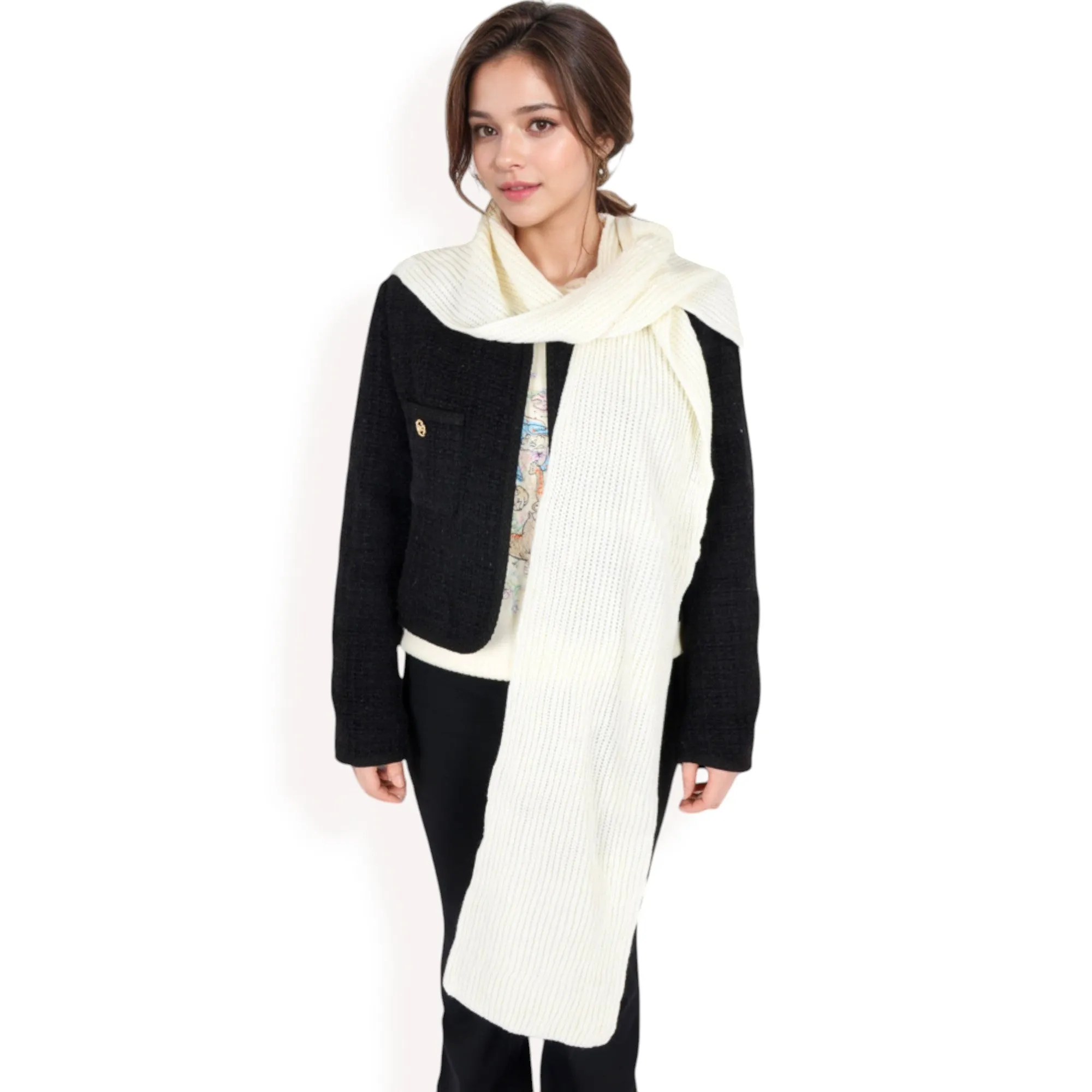 Anna-Kaci Women's Knitted Hooded Scarf with Versatile Design and Warm Ribbed Texture for Stylish Comfort and Winter Protection