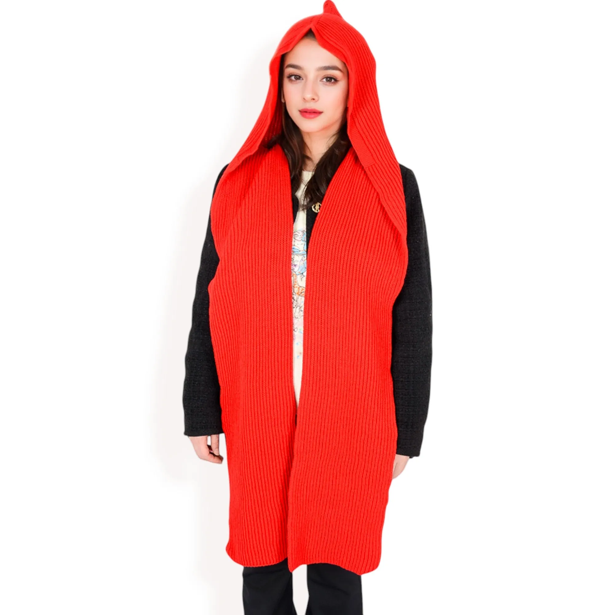 Anna-Kaci Women's Knitted Hooded Scarf with Versatile Design and Warm Ribbed Texture for Stylish Comfort and Winter Protection