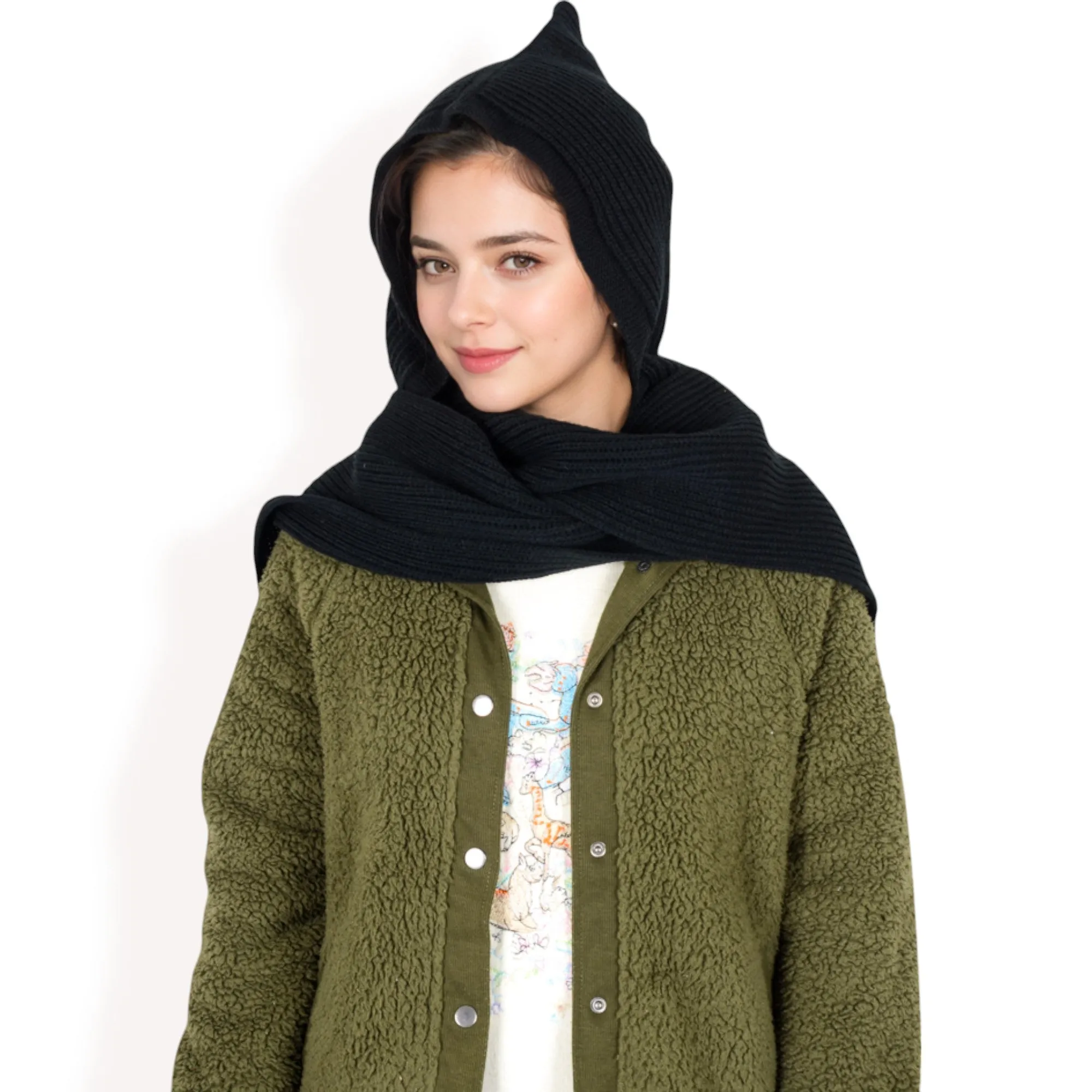 Anna-Kaci Women's Knitted Hooded Scarf with Versatile Design and Warm Ribbed Texture for Stylish Comfort and Winter Protection