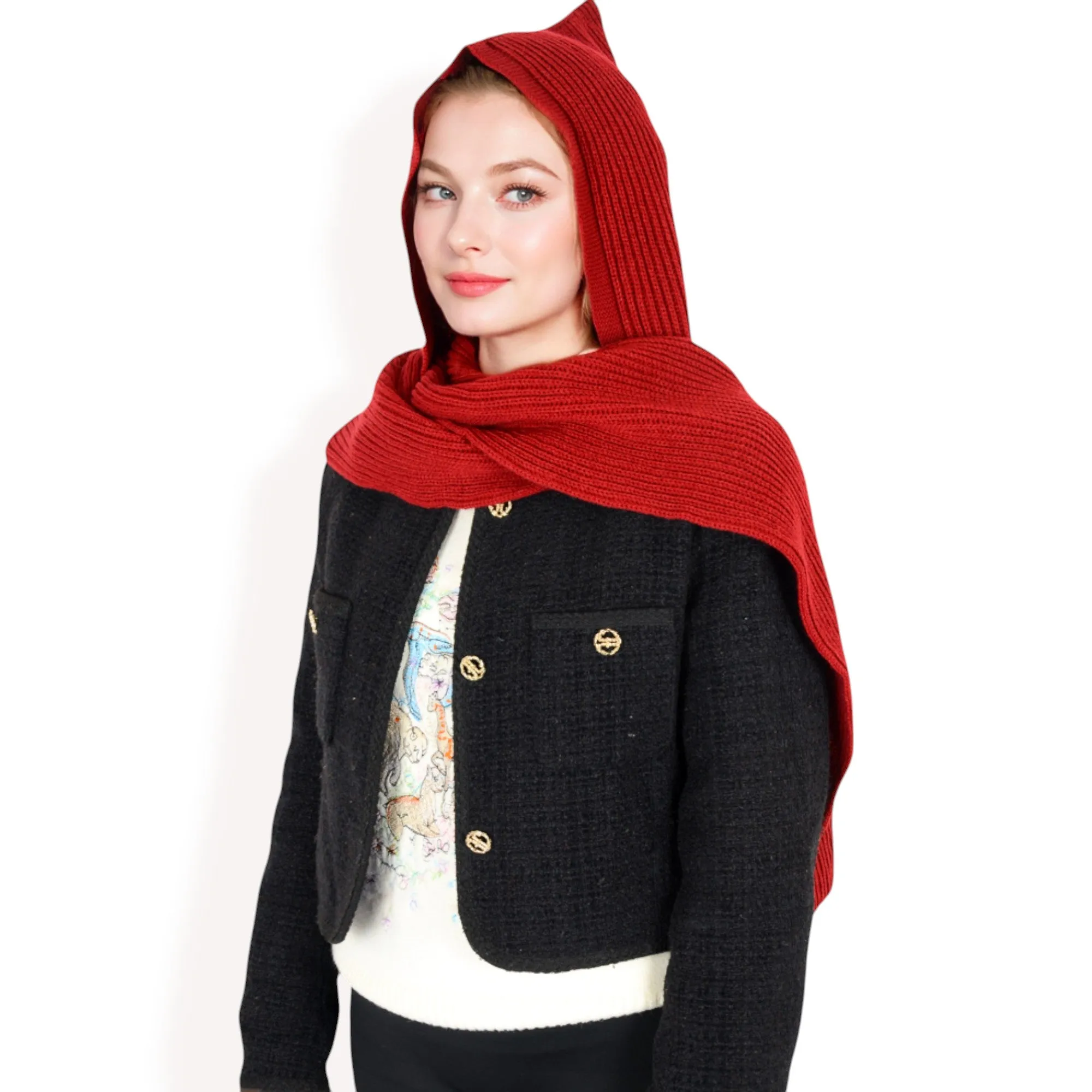 Anna-Kaci Women's Knitted Hooded Scarf with Versatile Design and Warm Ribbed Texture for Stylish Comfort and Winter Protection