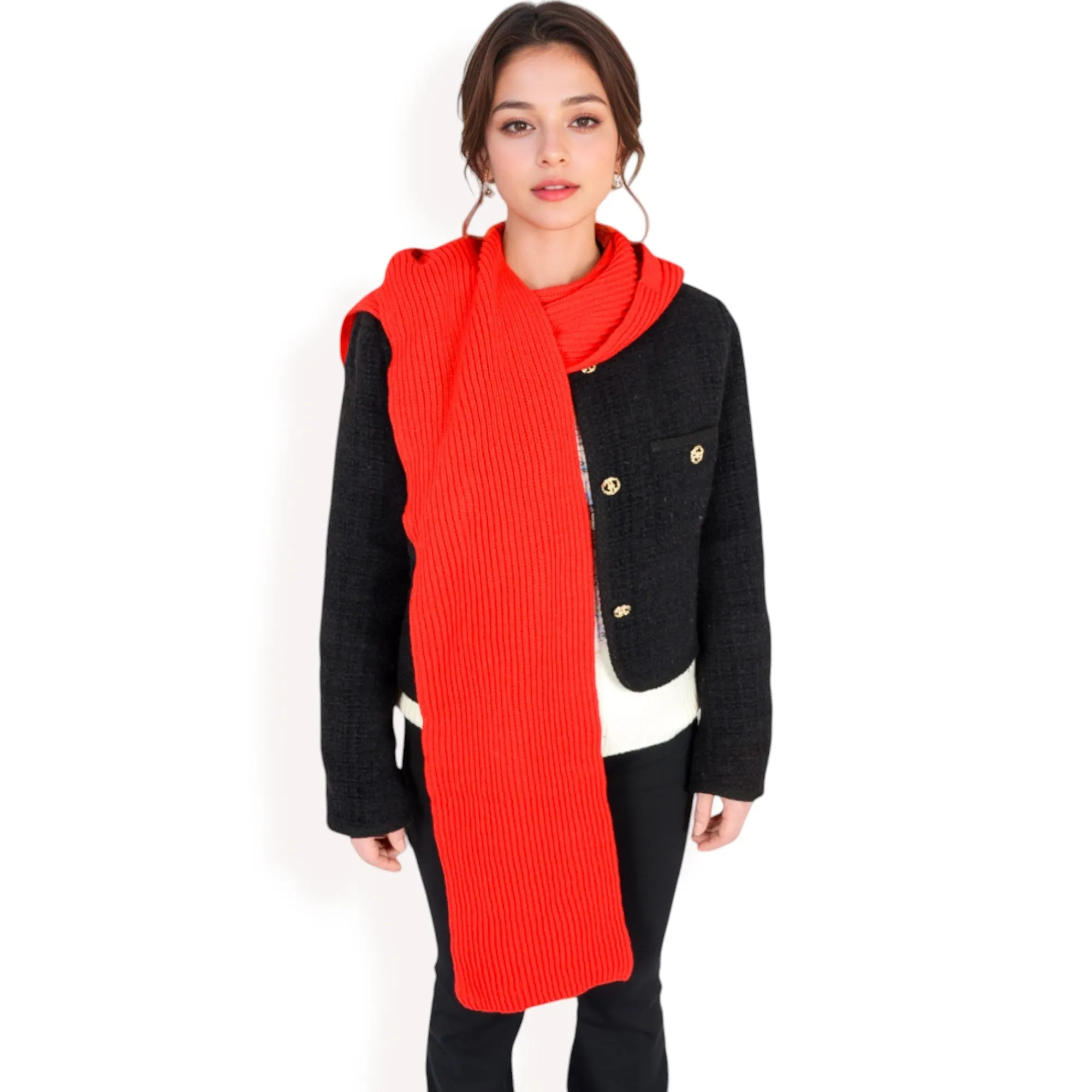 Anna-Kaci Women's Knitted Hooded Scarf with Versatile Design and Warm Ribbed Texture for Stylish Comfort and Winter Protection