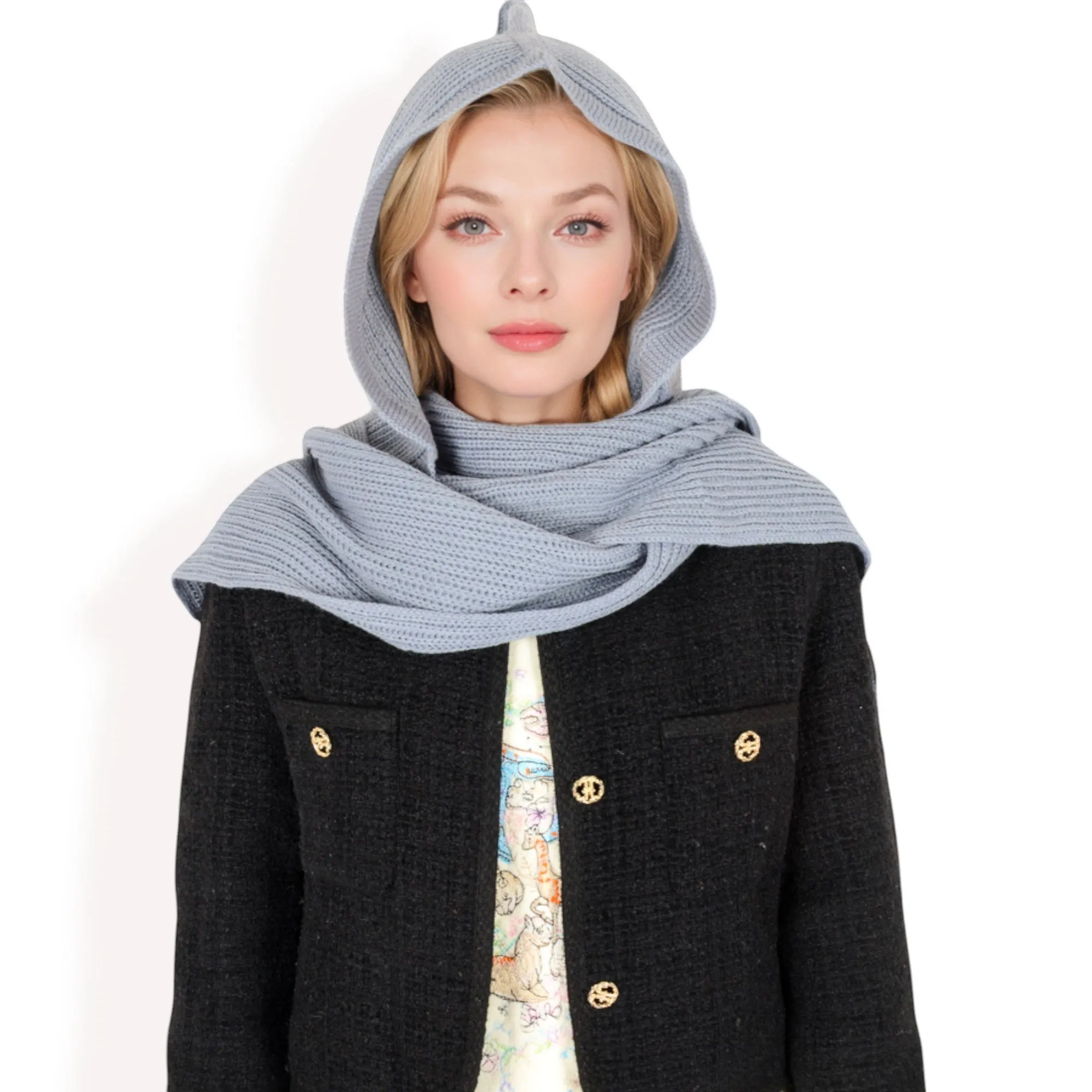 Anna-Kaci Women's Knitted Hooded Scarf with Versatile Design and Warm Ribbed Texture for Stylish Comfort and Winter Protection