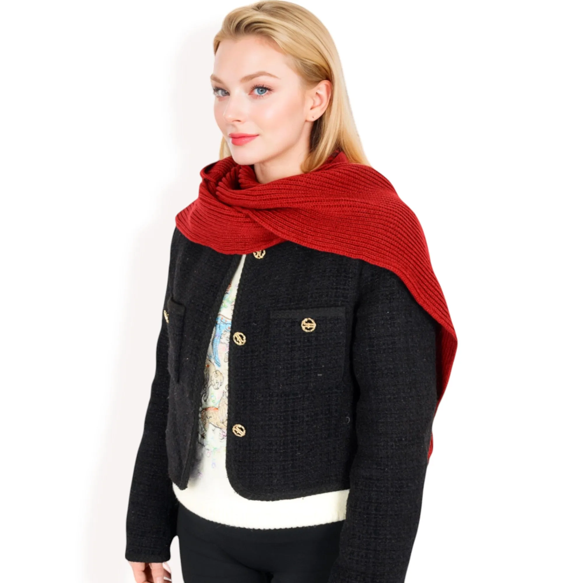 Anna-Kaci Women's Knitted Hooded Scarf with Versatile Design and Warm Ribbed Texture for Stylish Comfort and Winter Protection