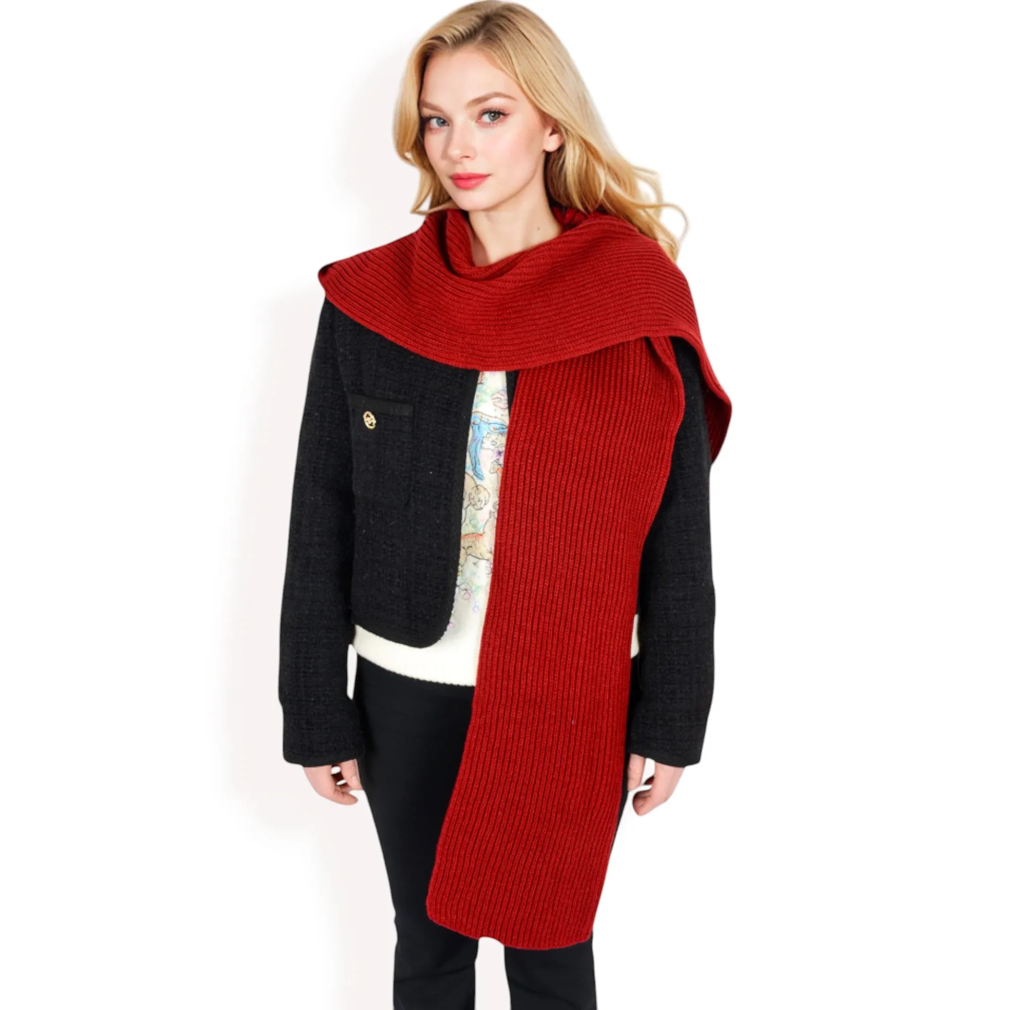 Anna-Kaci Women's Knitted Hooded Scarf with Versatile Design and Warm Ribbed Texture for Stylish Comfort and Winter Protection