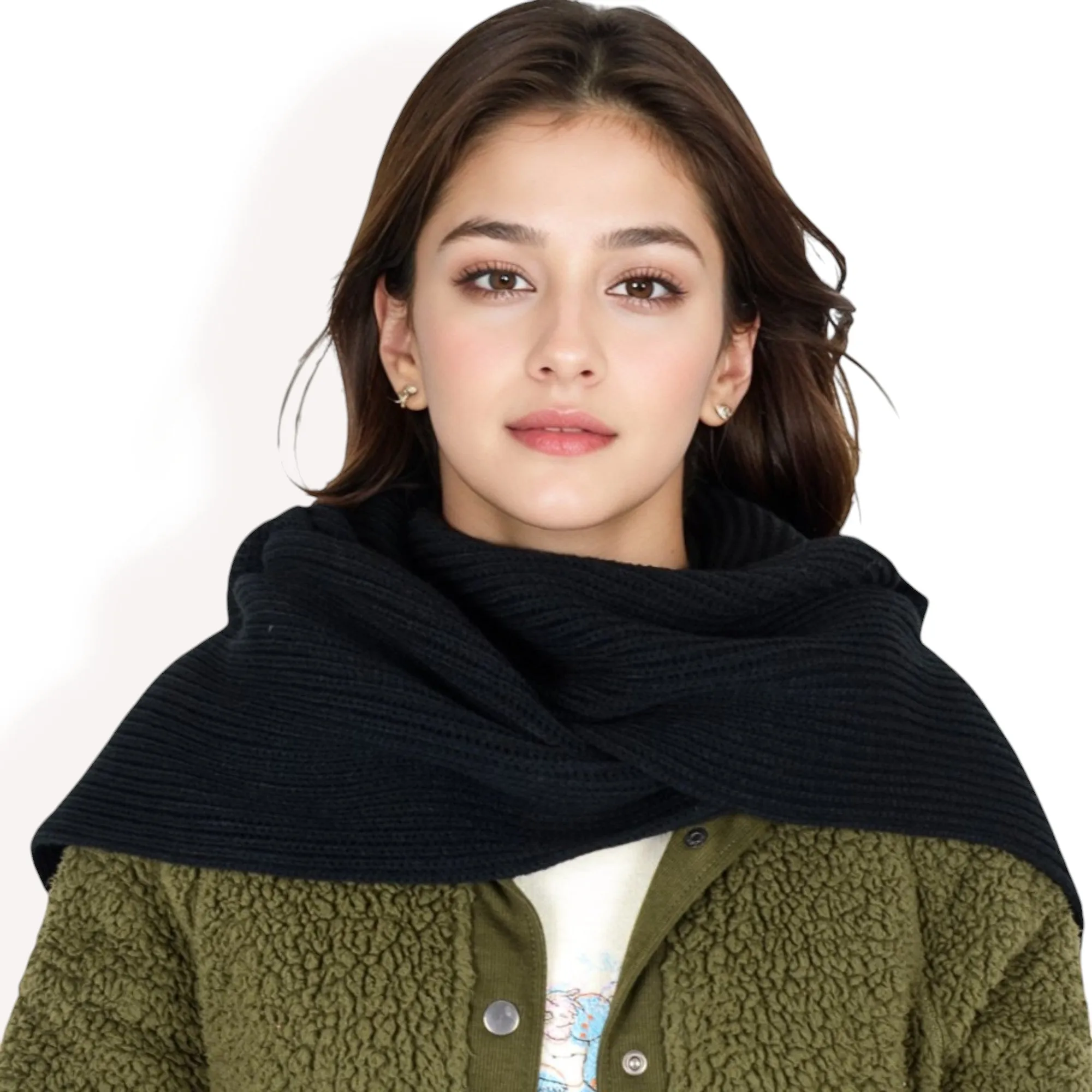 Anna-Kaci Women's Knitted Hooded Scarf with Versatile Design and Warm Ribbed Texture for Stylish Comfort and Winter Protection