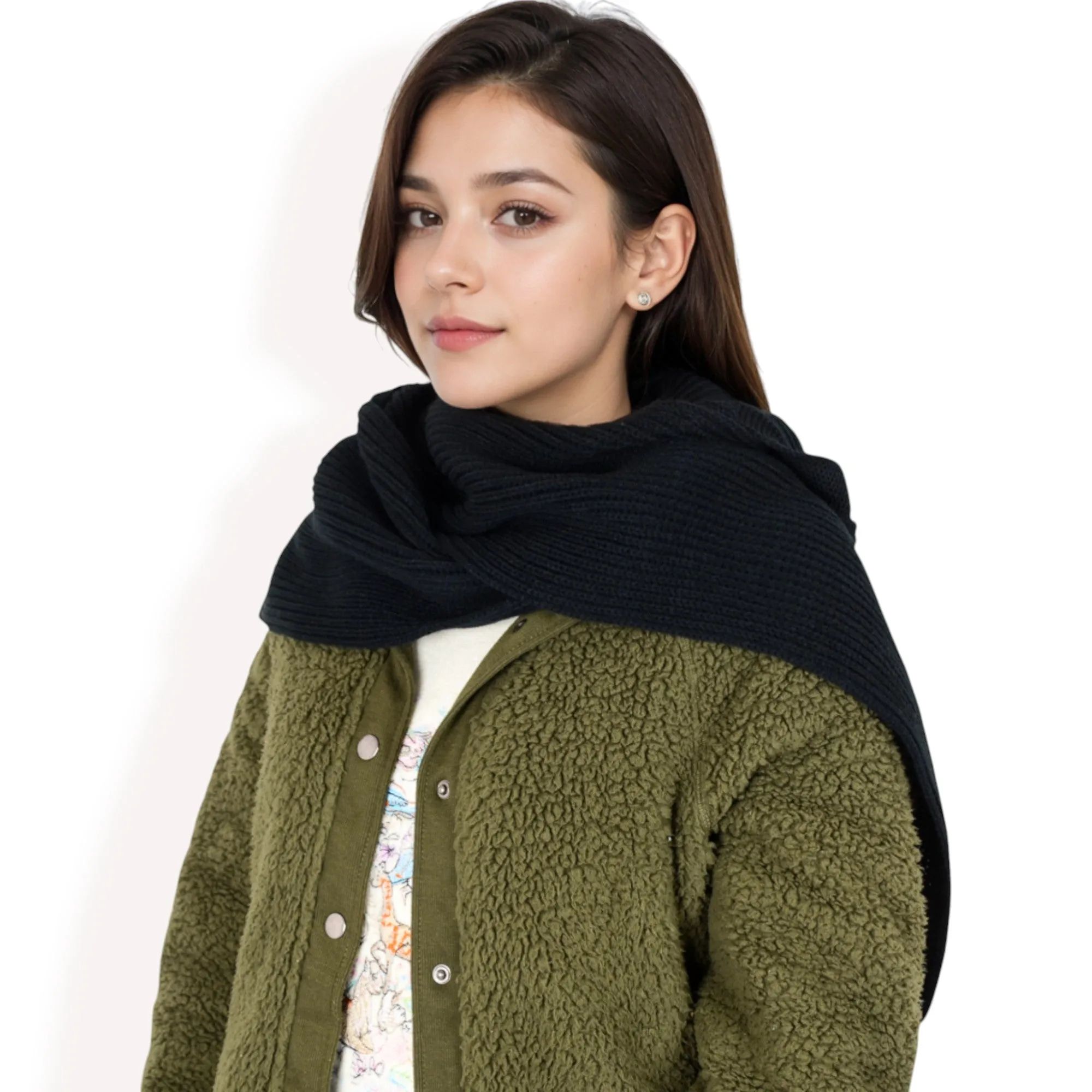 Anna-Kaci Women's Knitted Hooded Scarf with Versatile Design and Warm Ribbed Texture for Stylish Comfort and Winter Protection