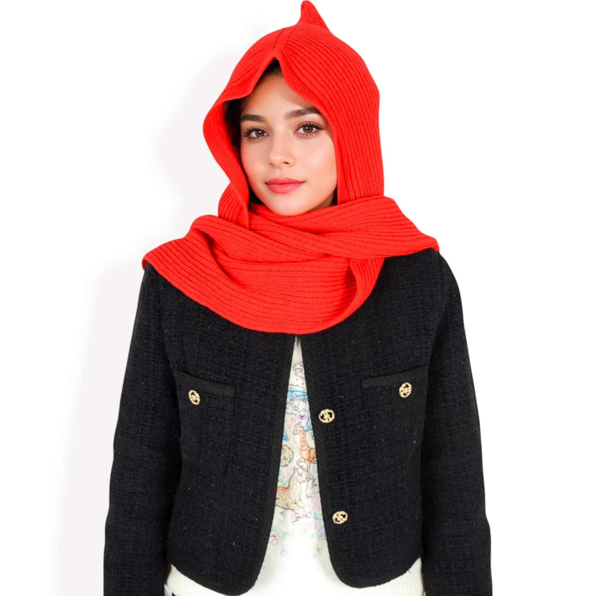 Anna-Kaci Women's Knitted Hooded Scarf with Versatile Design and Warm Ribbed Texture for Stylish Comfort and Winter Protection