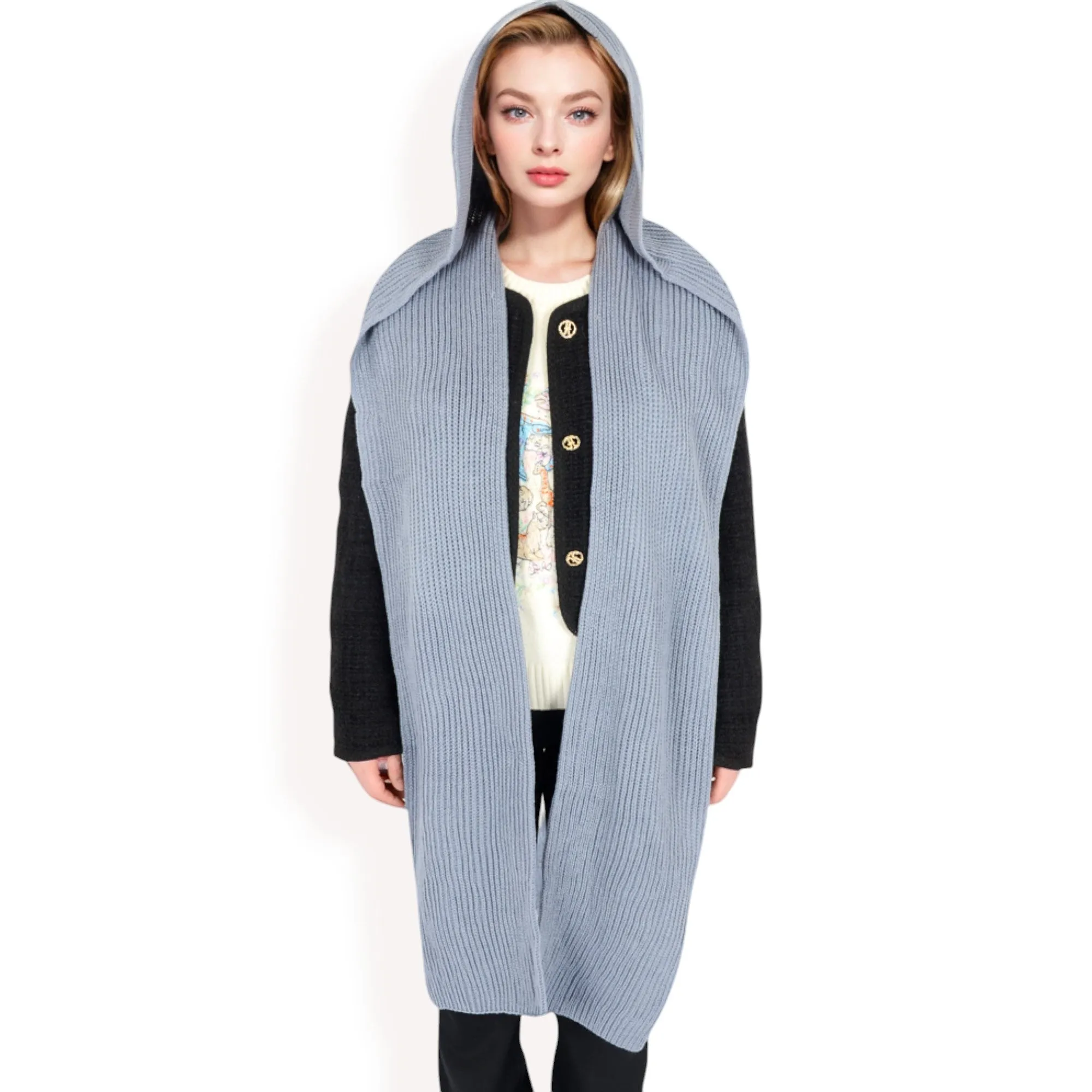 Anna-Kaci Women's Knitted Hooded Scarf with Versatile Design and Warm Ribbed Texture for Stylish Comfort and Winter Protection