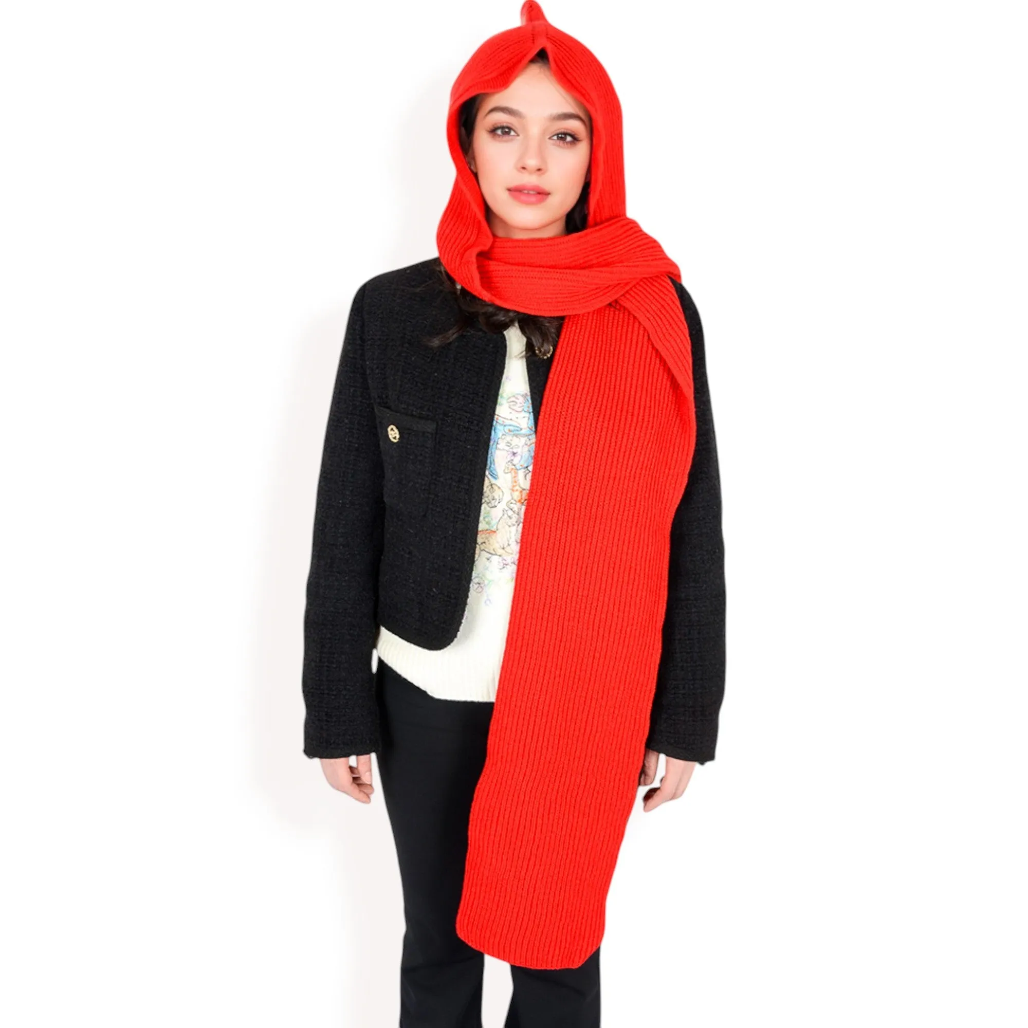Anna-Kaci Women's Knitted Hooded Scarf with Versatile Design and Warm Ribbed Texture for Stylish Comfort and Winter Protection