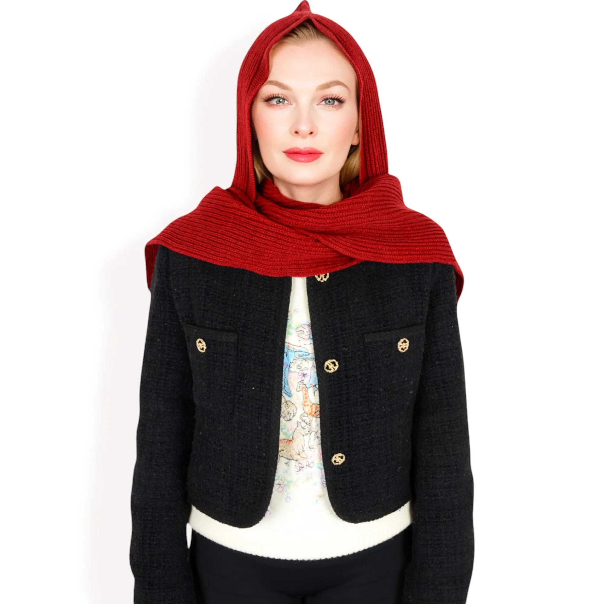 Anna-Kaci Women's Knitted Hooded Scarf with Versatile Design and Warm Ribbed Texture for Stylish Comfort and Winter Protection