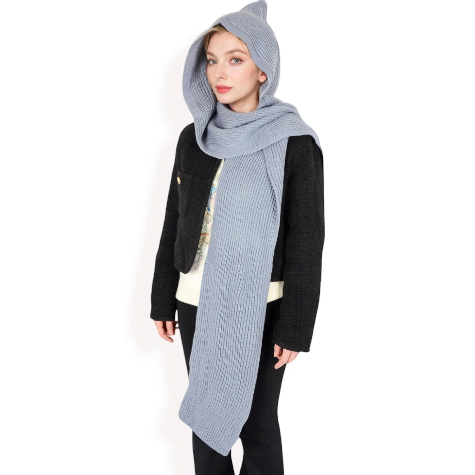 Anna-Kaci Women's Knitted Hooded Scarf with Versatile Design and Warm Ribbed Texture for Stylish Comfort and Winter Protection