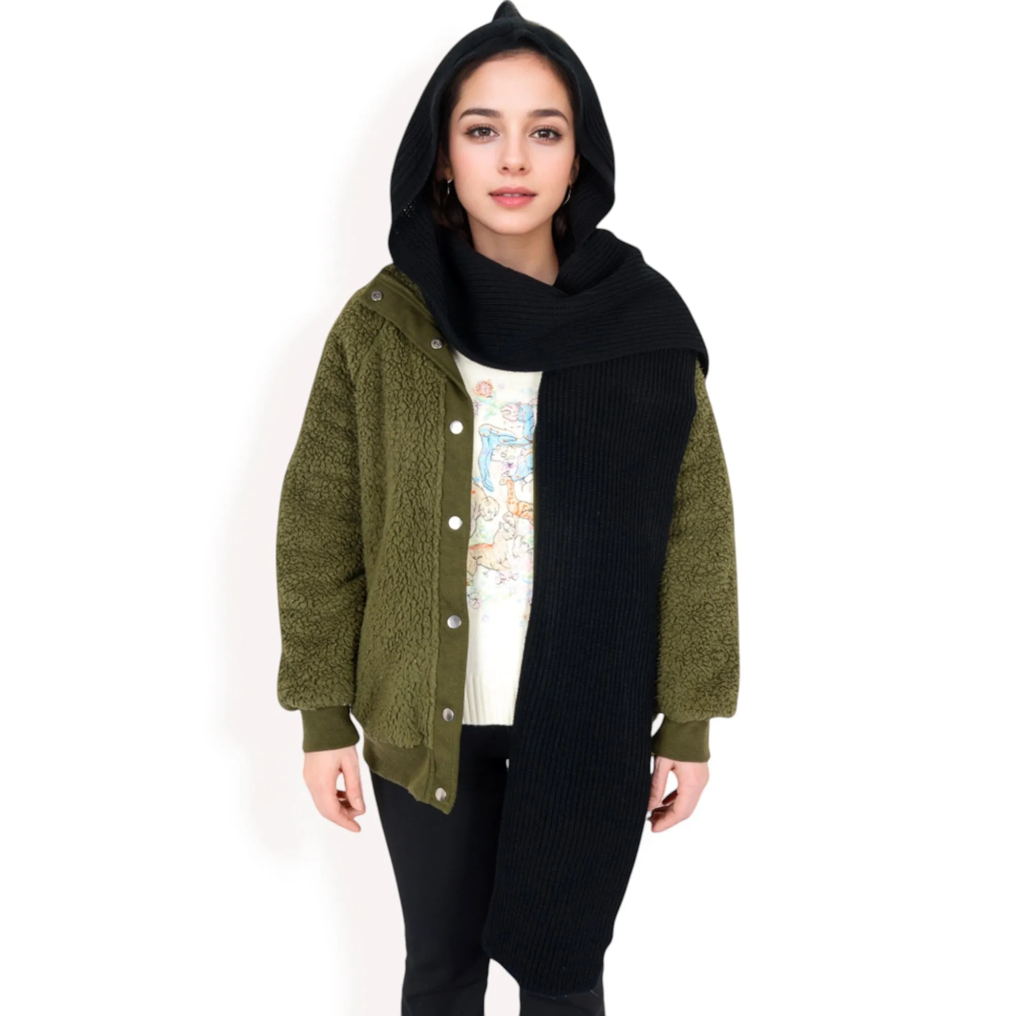 Anna-Kaci Women's Knitted Hooded Scarf with Versatile Design and Warm Ribbed Texture for Stylish Comfort and Winter Protection