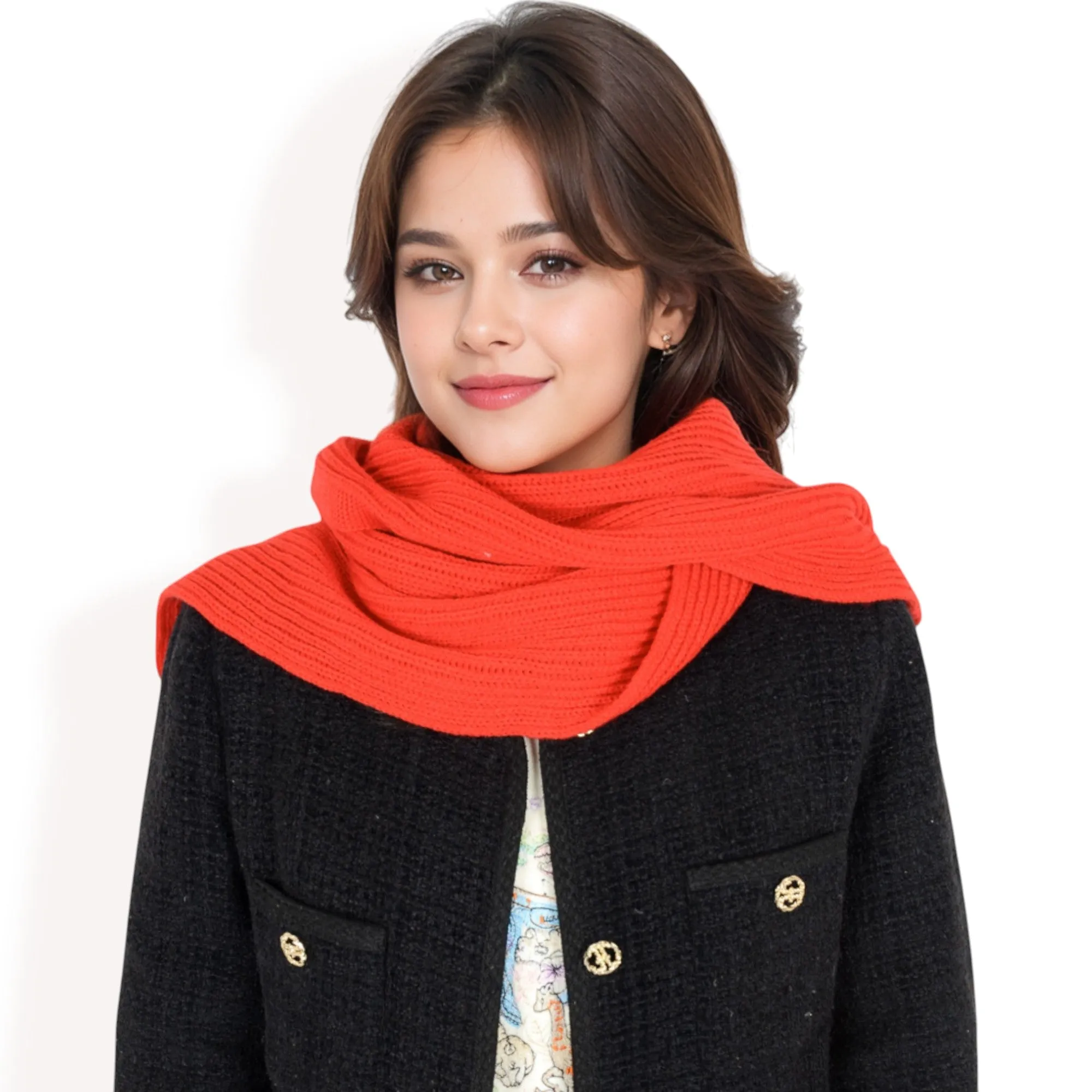 Anna-Kaci Women's Knitted Hooded Scarf with Versatile Design and Warm Ribbed Texture for Stylish Comfort and Winter Protection