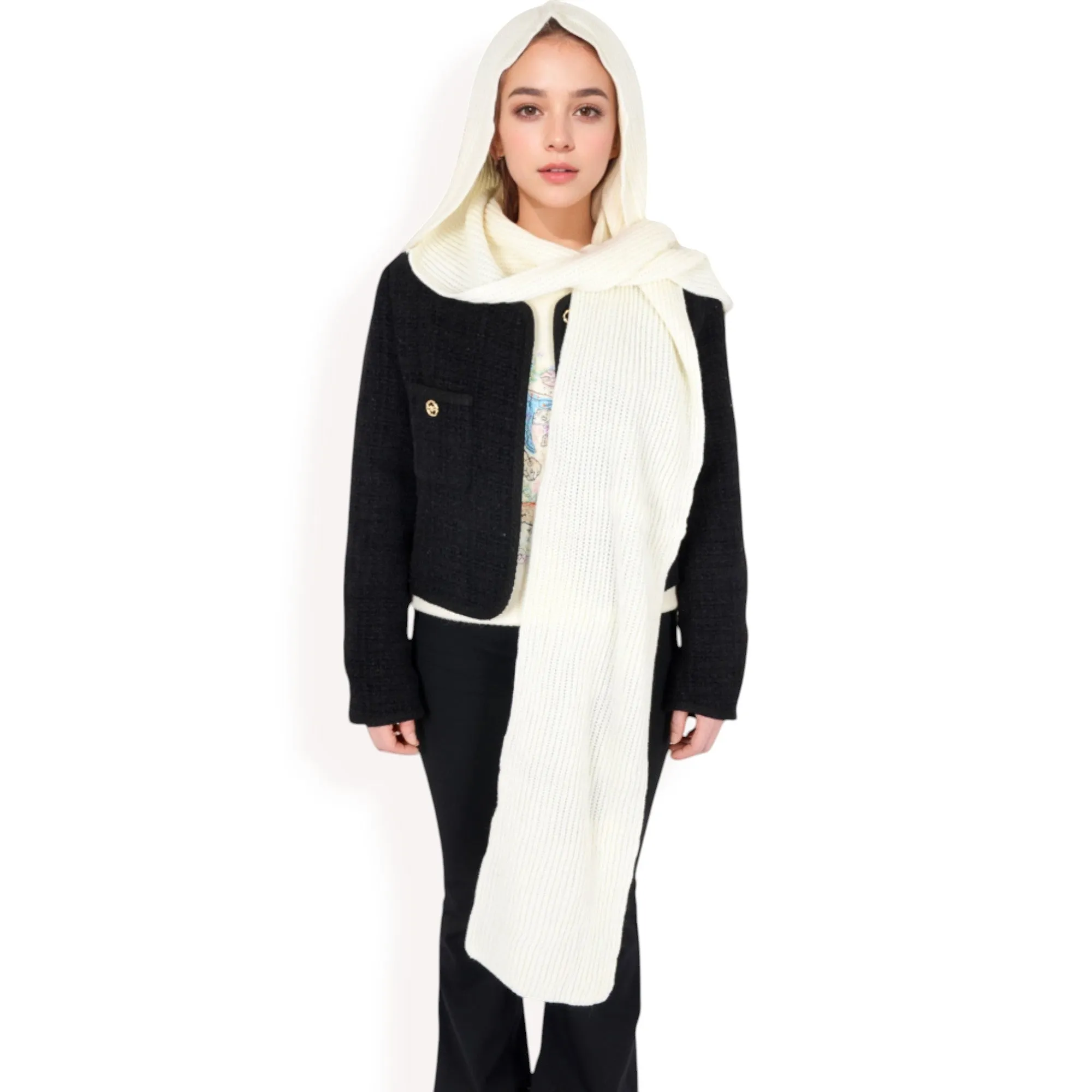 Anna-Kaci Women's Knitted Hooded Scarf with Versatile Design and Warm Ribbed Texture for Stylish Comfort and Winter Protection