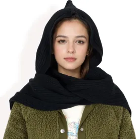Anna-Kaci Women's Knitted Hooded Scarf with Versatile Design and Warm Ribbed Texture for Stylish Comfort and Winter Protection