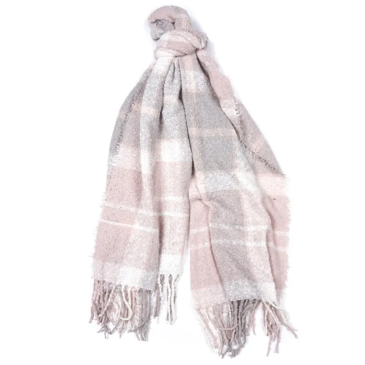 Barbour Ladies Tartan Boucle Scarf - Soft Pink/Grey