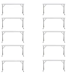 BTExpert 5-Foot - 60" long White Plastic Folding Seminar Training Table Portable 18" Wide narrow, 29" High, events indoor outdoor lightweight Set of 10