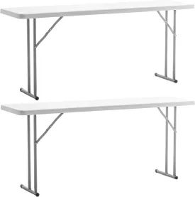 BTExpert 5-Foot - 60" long White Plastic Folding Seminar Training Table Portable 18" Wide narrow, 29" High, events indoor outdoor lightweight Set of 2