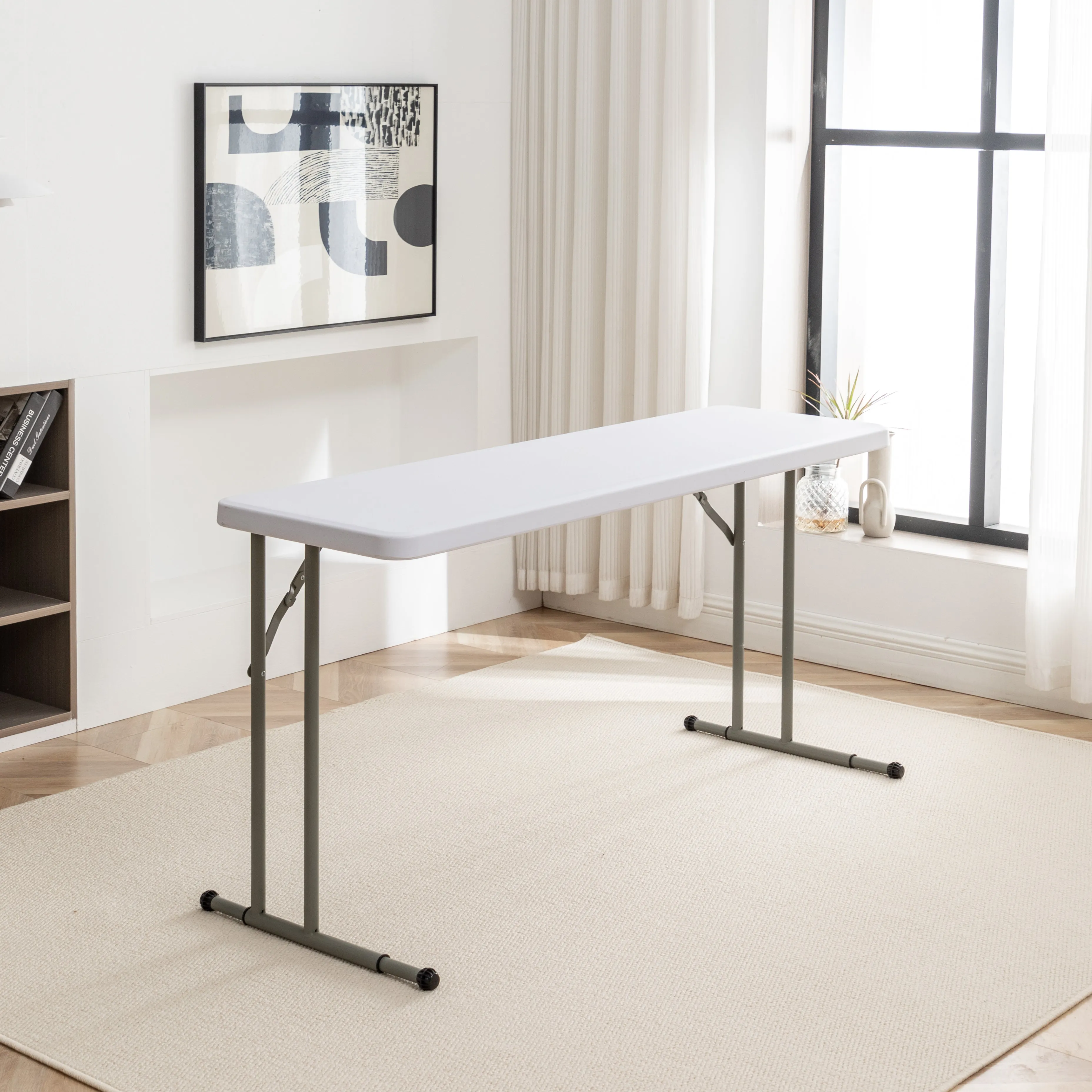 BTExpert 5-Foot - 60" long White Plastic Folding Seminar Training Table Portable 18" Wide narrow, 29" High, events indoor outdoor lightweight Set of 2