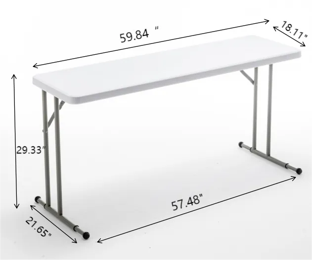 BTExpert 5-Foot - 60" long White Plastic Folding Seminar Training Table Portable 18" Wide narrow, 29" High, events indoor outdoor lightweight Set of 2