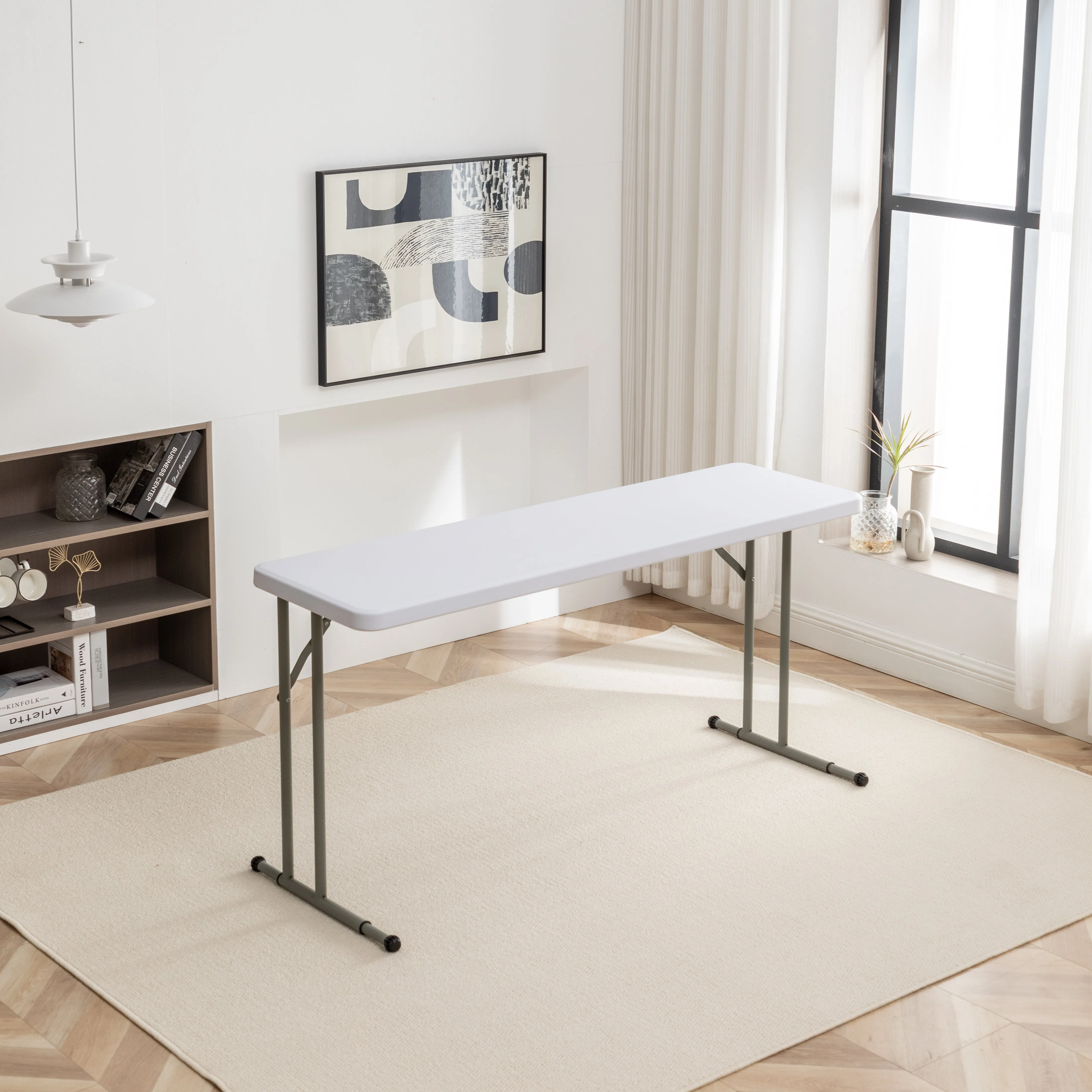 BTExpert 5-Foot - 60" long White Plastic Folding Seminar Training Table Portable 18" Wide narrow, 29" High, events indoor outdoor lightweight