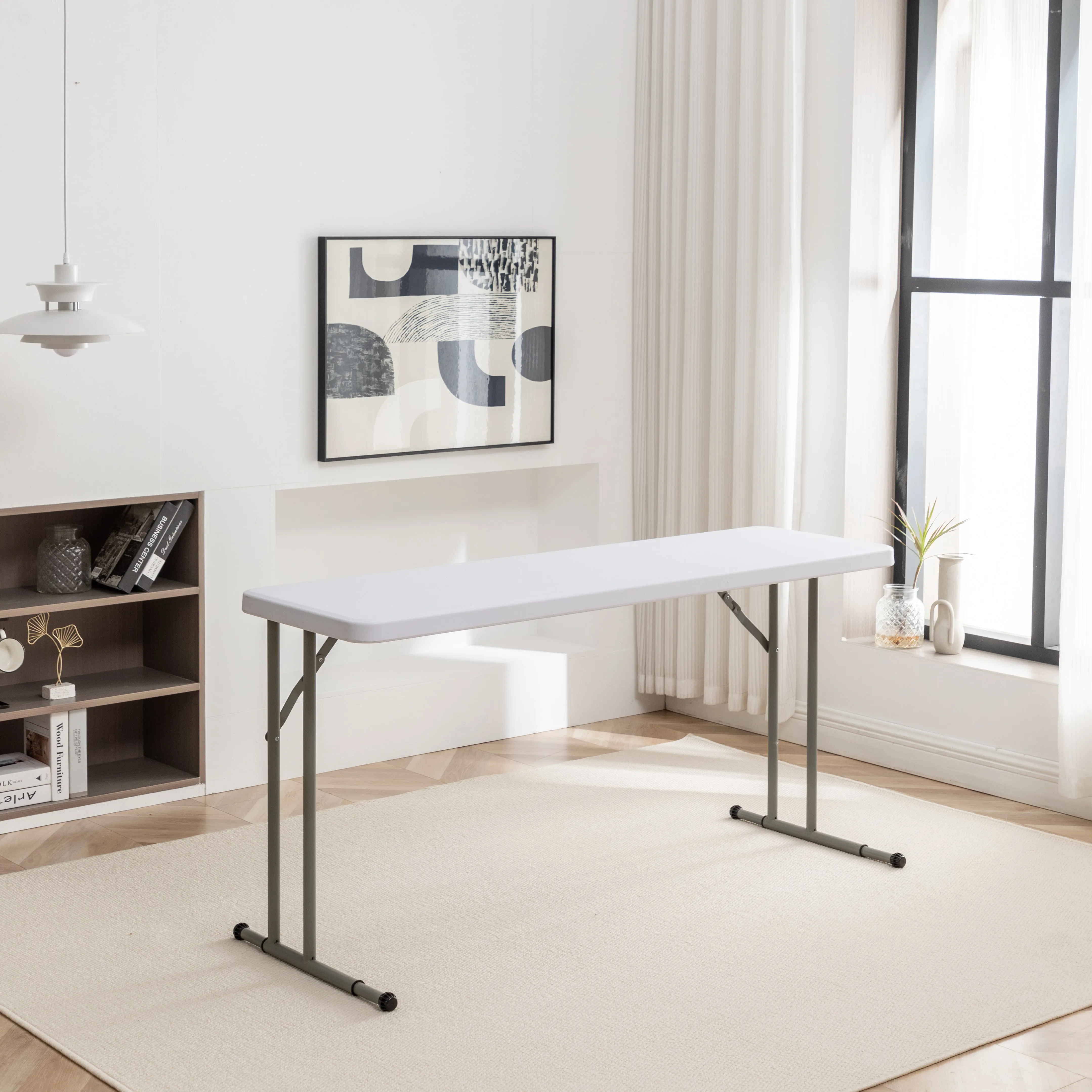 BTExpert 5-Foot - 60" long White Plastic Folding Seminar Training Table Portable 18" Wide narrow, 29" High, events indoor outdoor lightweight