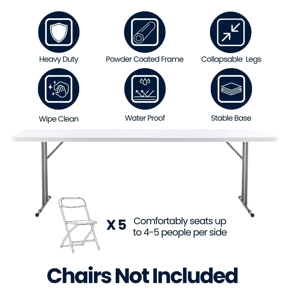 BTExpert 8-Foot 96" long White Plastic Folding Seminar Training Table Portable 18" Wide narrow, 29" High, events indoor outdoor lightweight Industrial Commercial Restaurant School 330lb Capacity