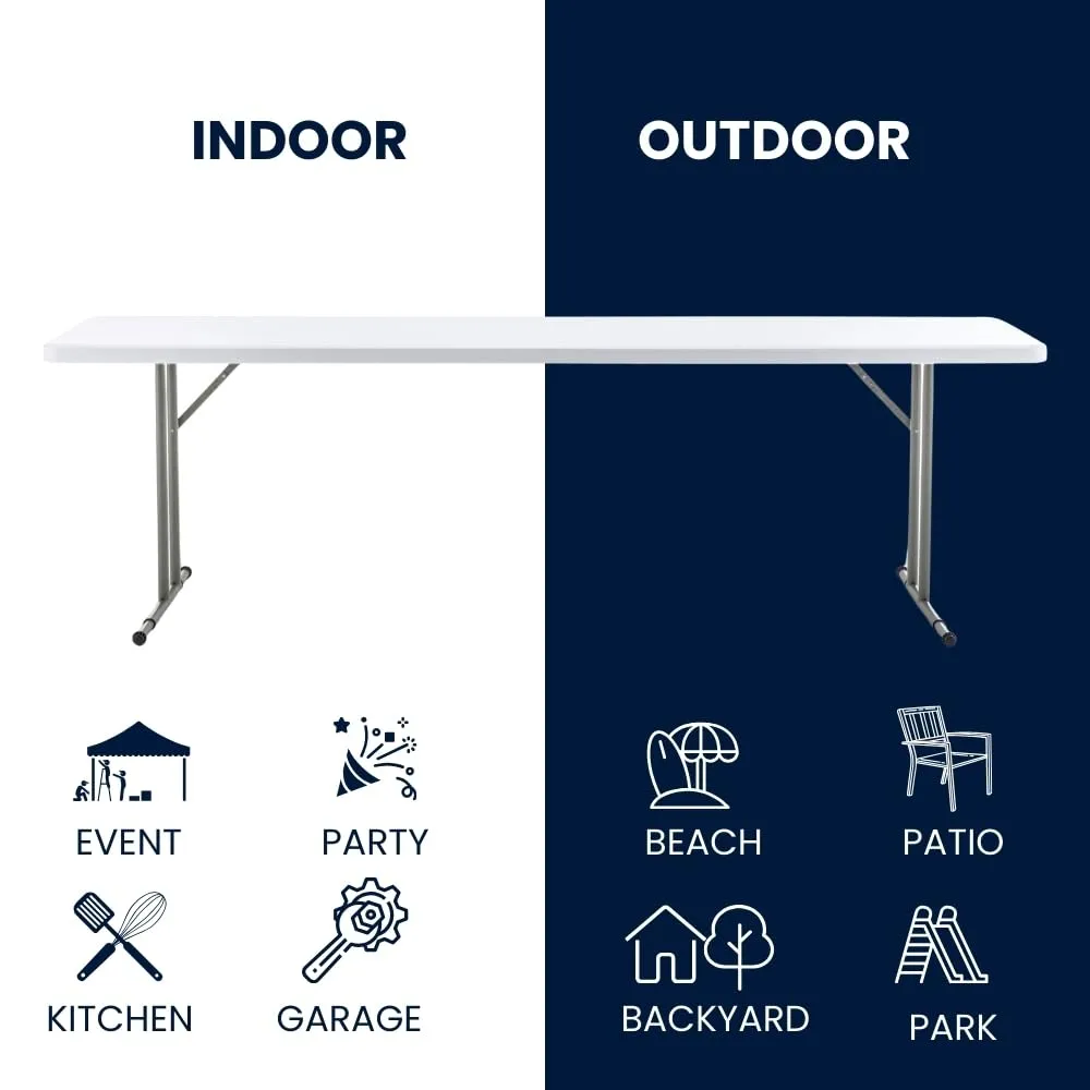 BTExpert 8-Foot 96" long White Plastic Folding Seminar Training Table Portable 18" Wide narrow, 29" High Events indoor outdoor lightweight Stackable Lecture Party Conference Picnic Backyard Set of 10