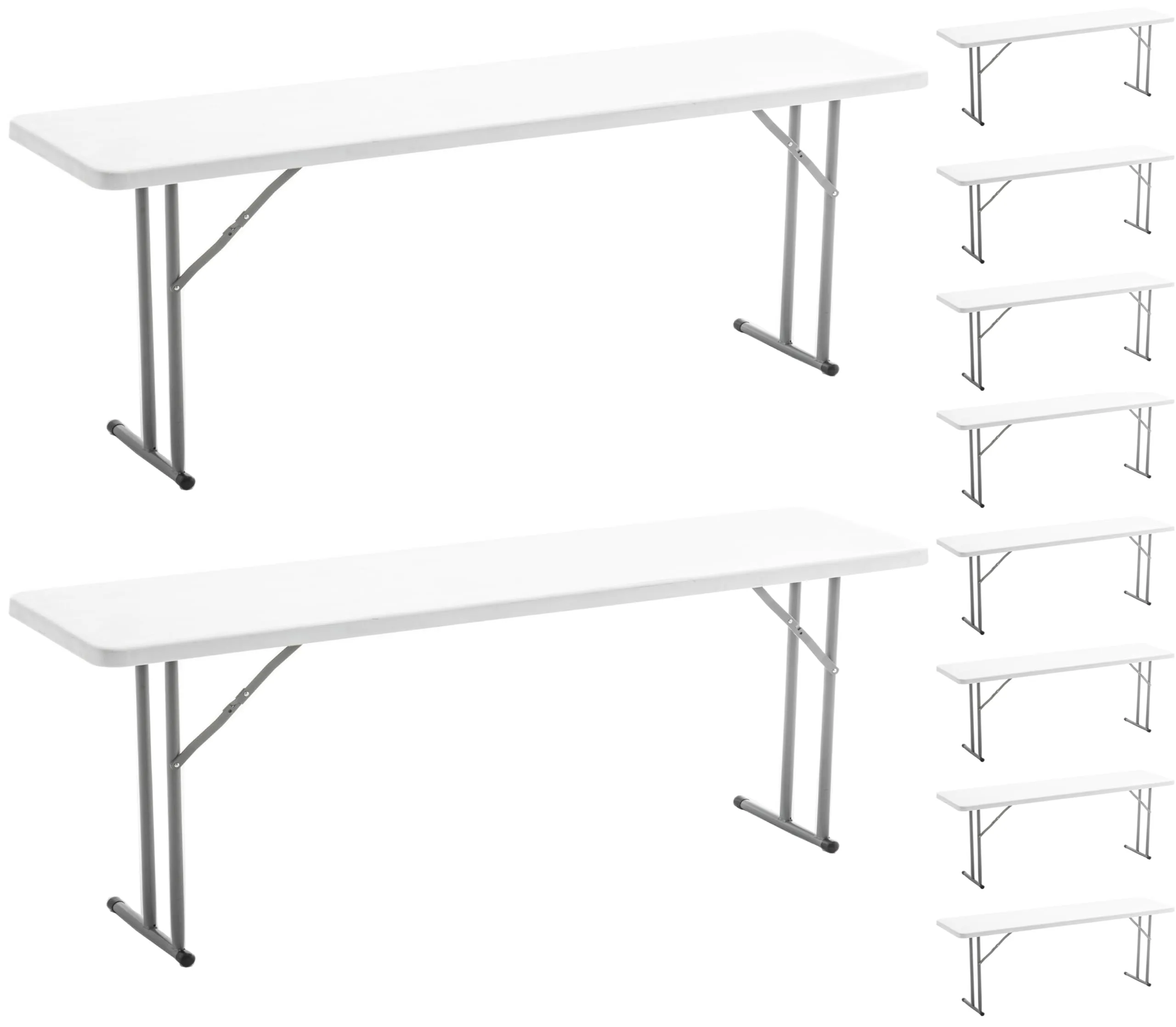 BTExpert 8-Foot 96" long White Plastic Folding Seminar Training Table Portable 18" Wide narrow, 29" High Events indoor outdoor lightweight Stackable Lecture Party Conference Picnic Backyard Set of 10