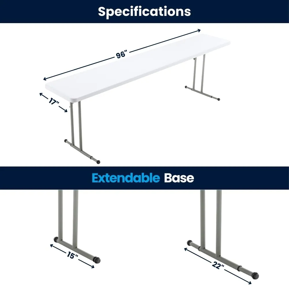 BTExpert 8-Foot 96" long White Plastic Folding Seminar Training Table Portable 18" Wide narrow, 29" High Events indoor outdoor lightweight Stackable Lecture Party Conference Picnic Backyard Set of 10